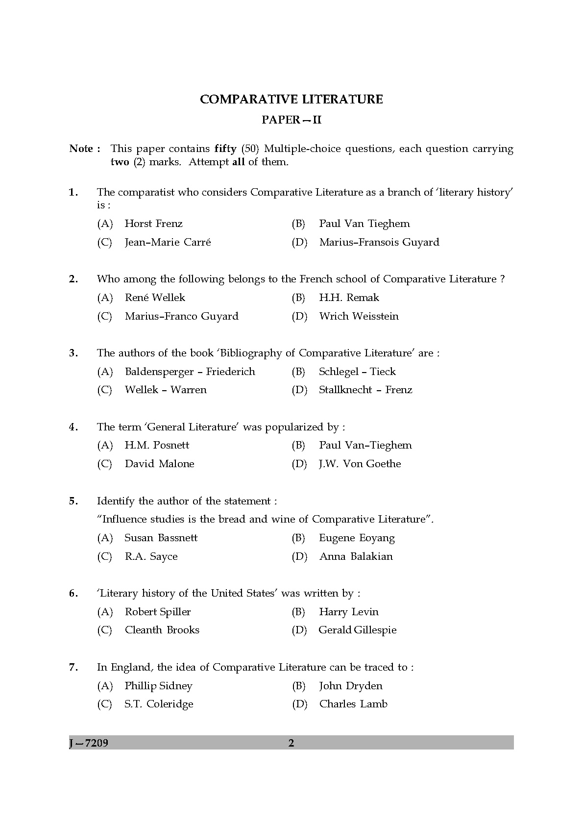 UGC NET Comparative Literature Question Paper II June 2009 2