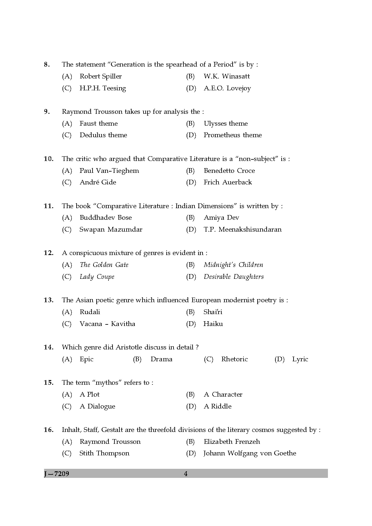 UGC NET Comparative Literature Question Paper II June 2009 4