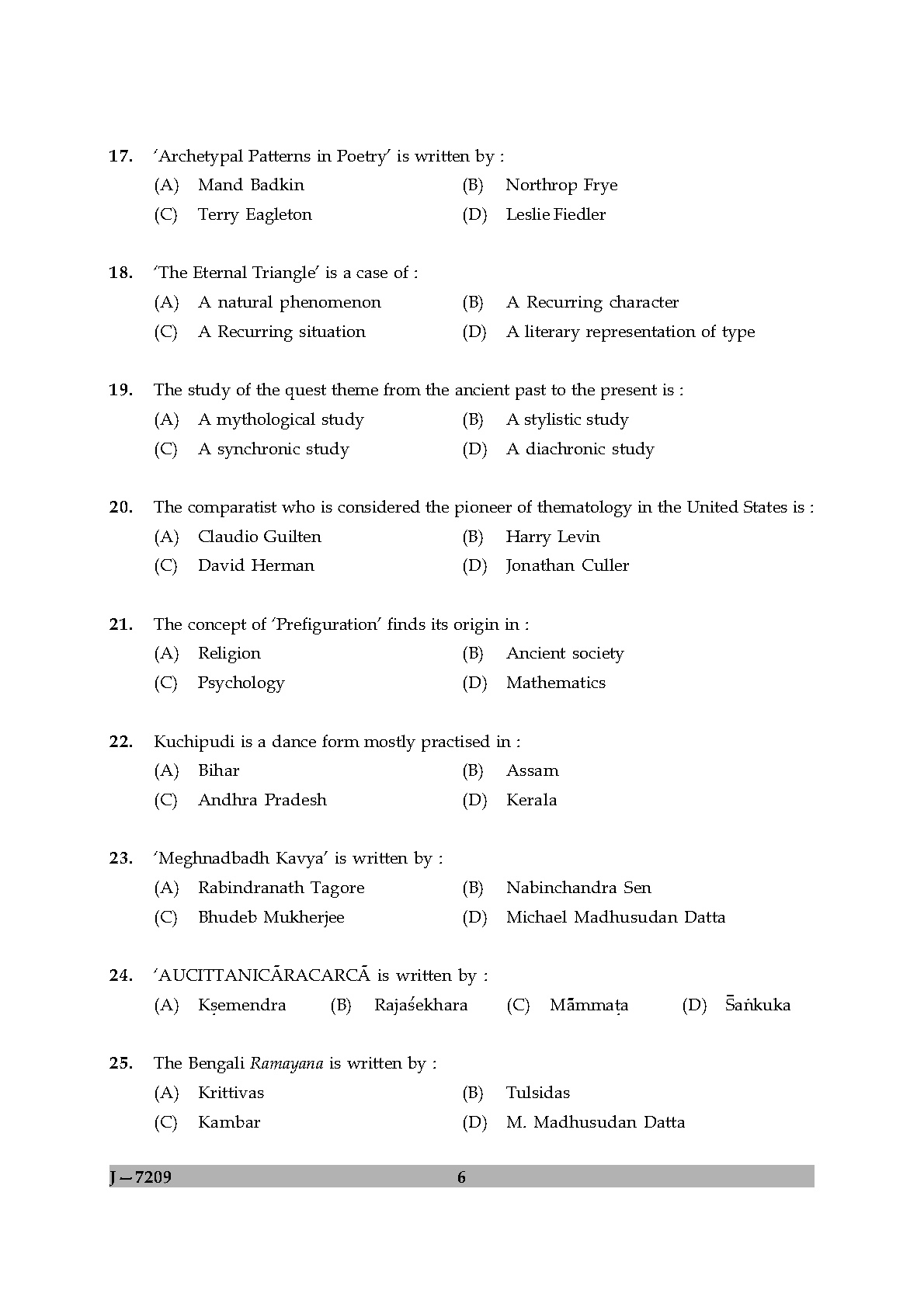 UGC NET Comparative Literature Question Paper II June 2009 6