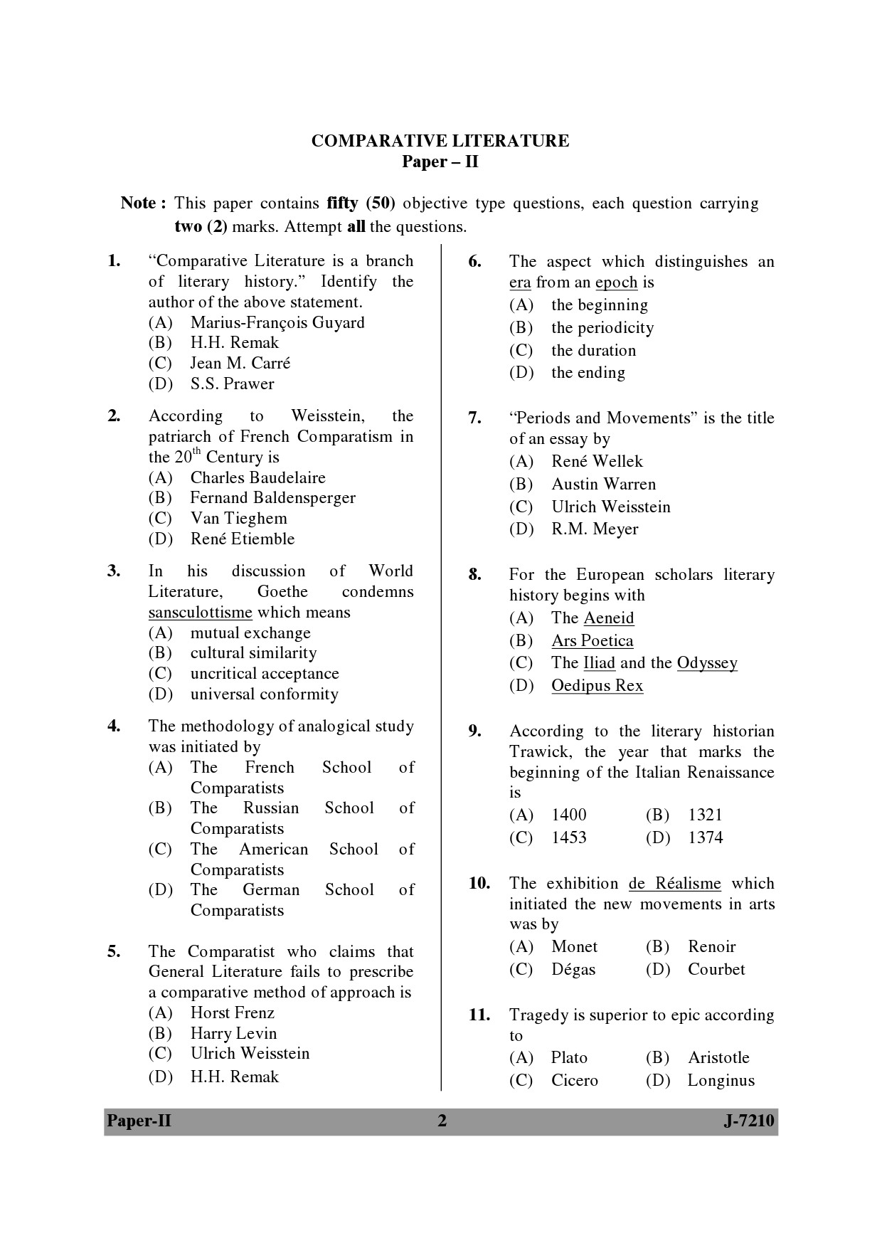 UGC NET Comparative Literature Question Paper II June 2010 2