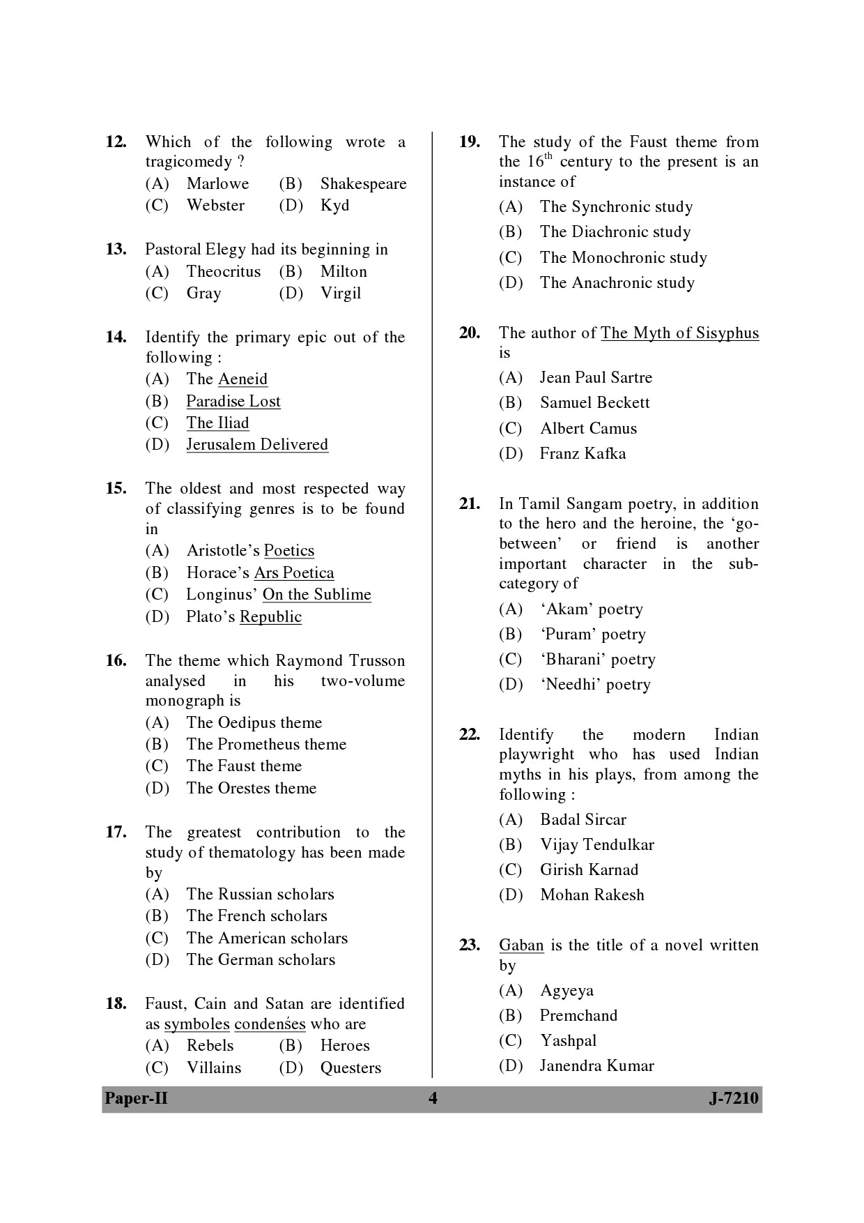 UGC NET Comparative Literature Question Paper II June 2010 4