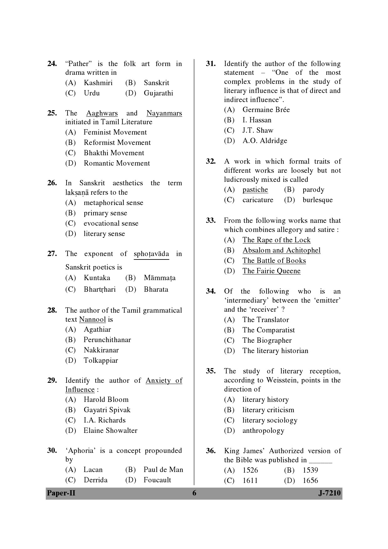 UGC NET Comparative Literature Question Paper II June 2010 6