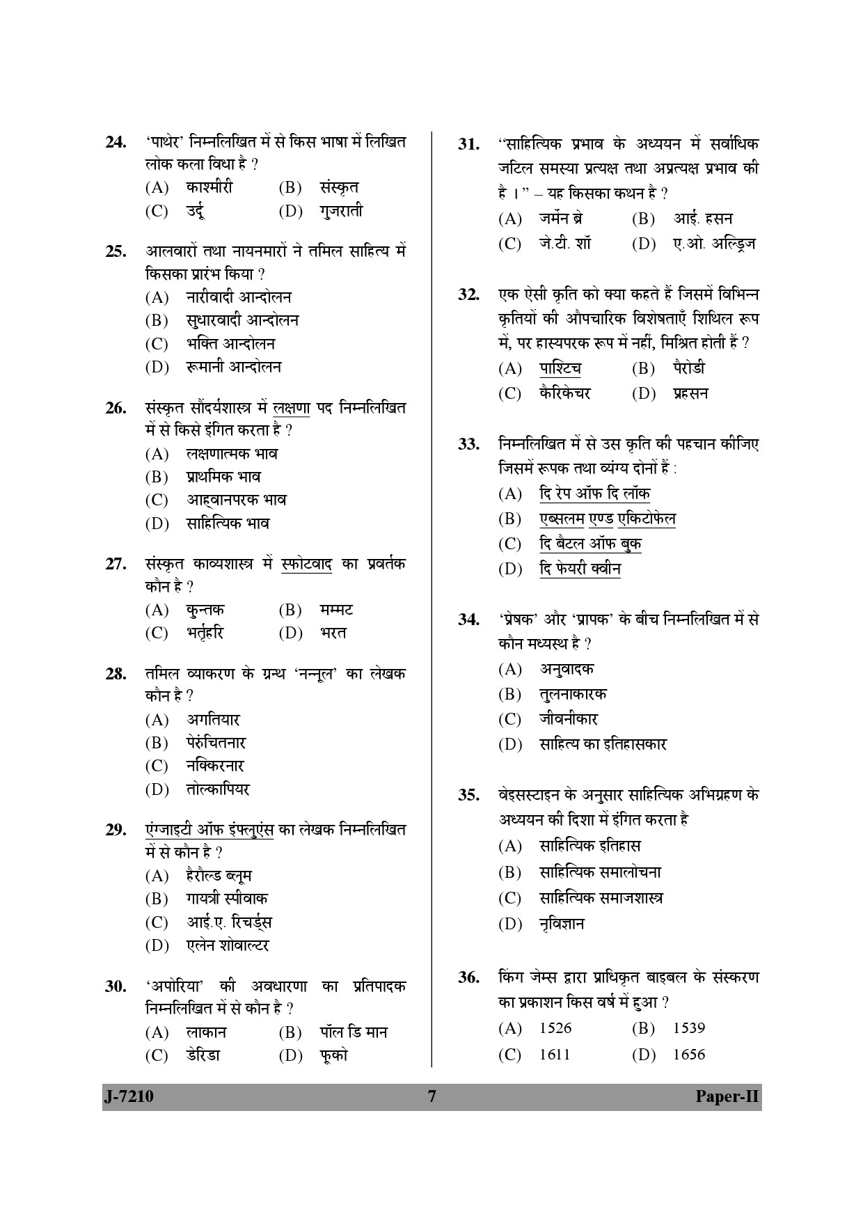 UGC NET Comparative Literature Question Paper II June 2010 7