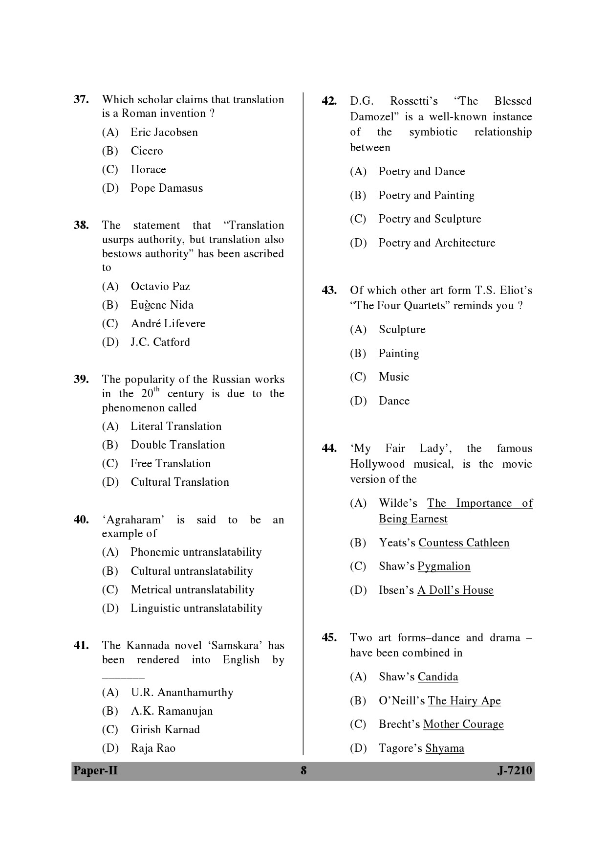 UGC NET Comparative Literature Question Paper II June 2010 8