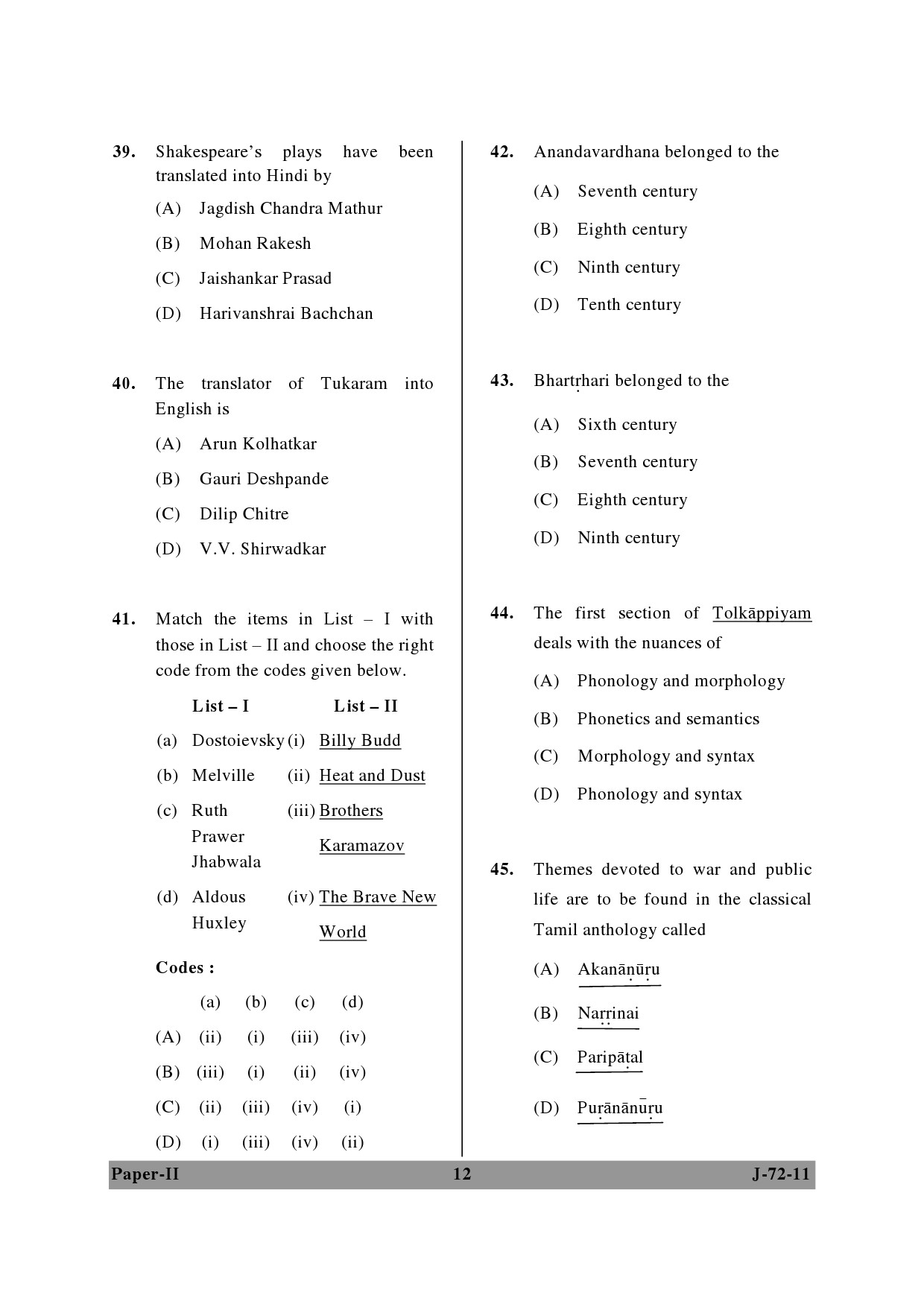 UGC NET Comparative Literature Question Paper II June 2011 12