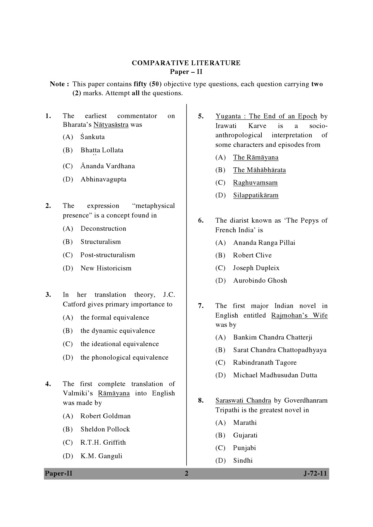 UGC NET Comparative Literature Question Paper II June 2011 2