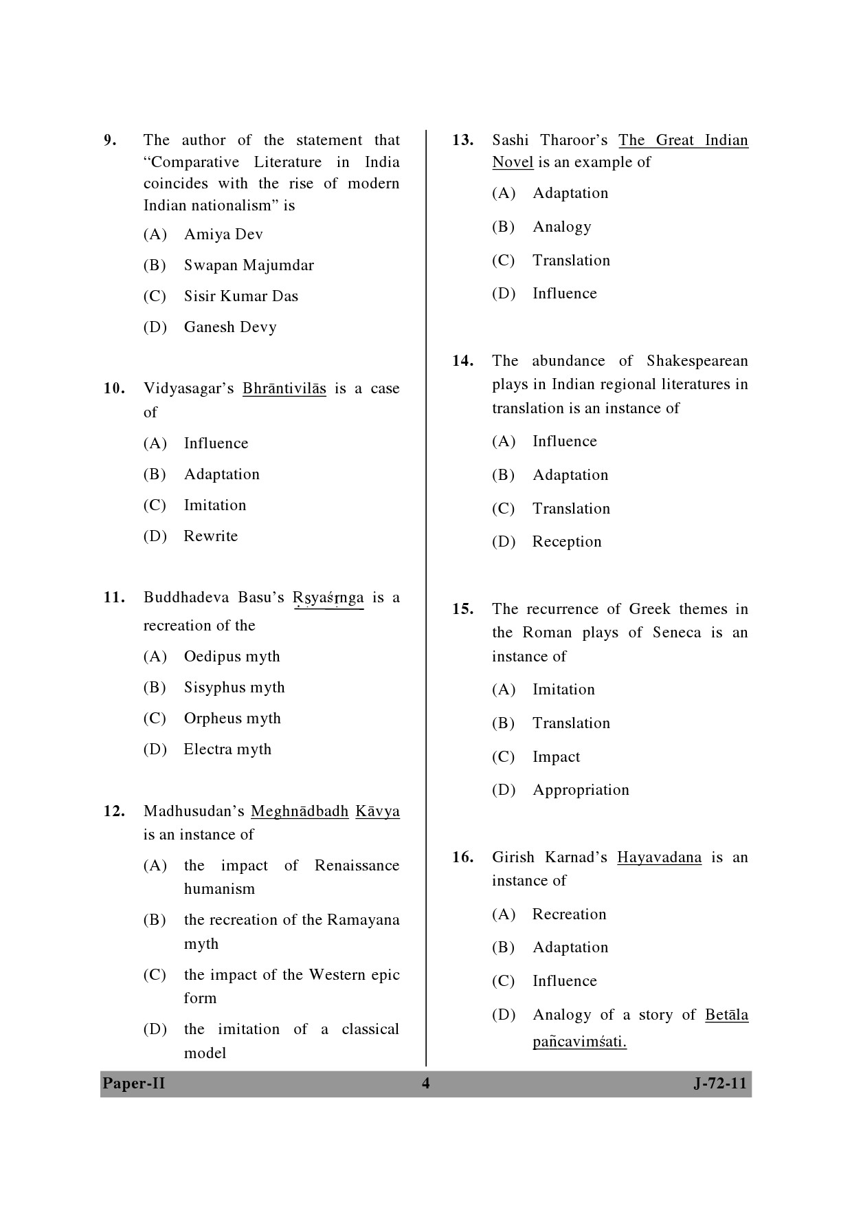 UGC NET Comparative Literature Question Paper II June 2011 4