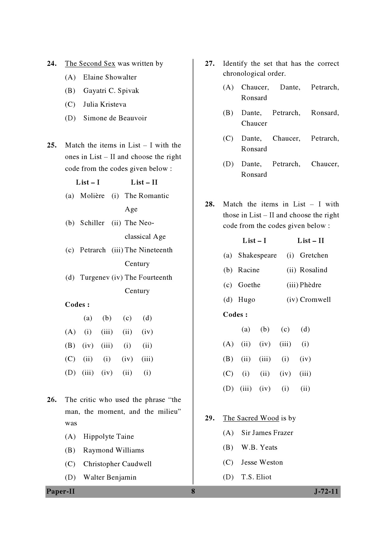 UGC NET Comparative Literature Question Paper II June 2011 8