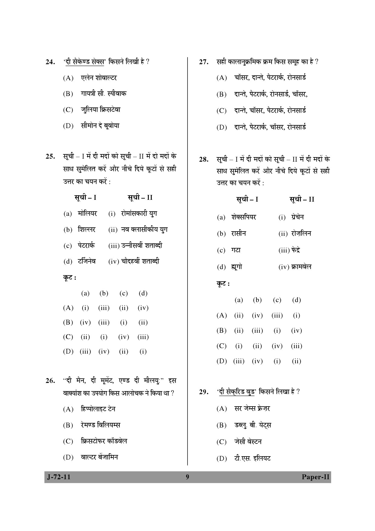 UGC NET Comparative Literature Question Paper II June 2011 9