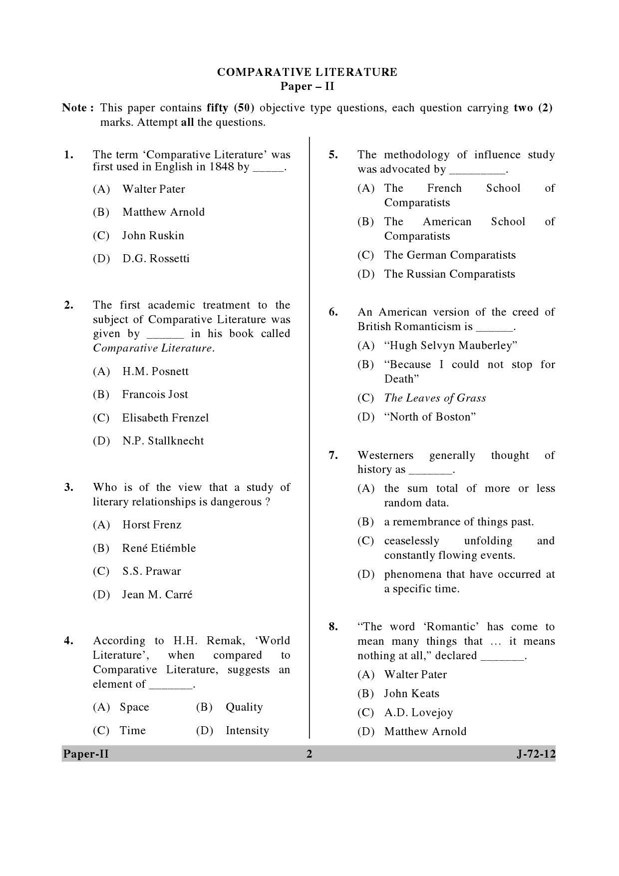 UGC NET Comparative Literature Question Paper II June 2012 2