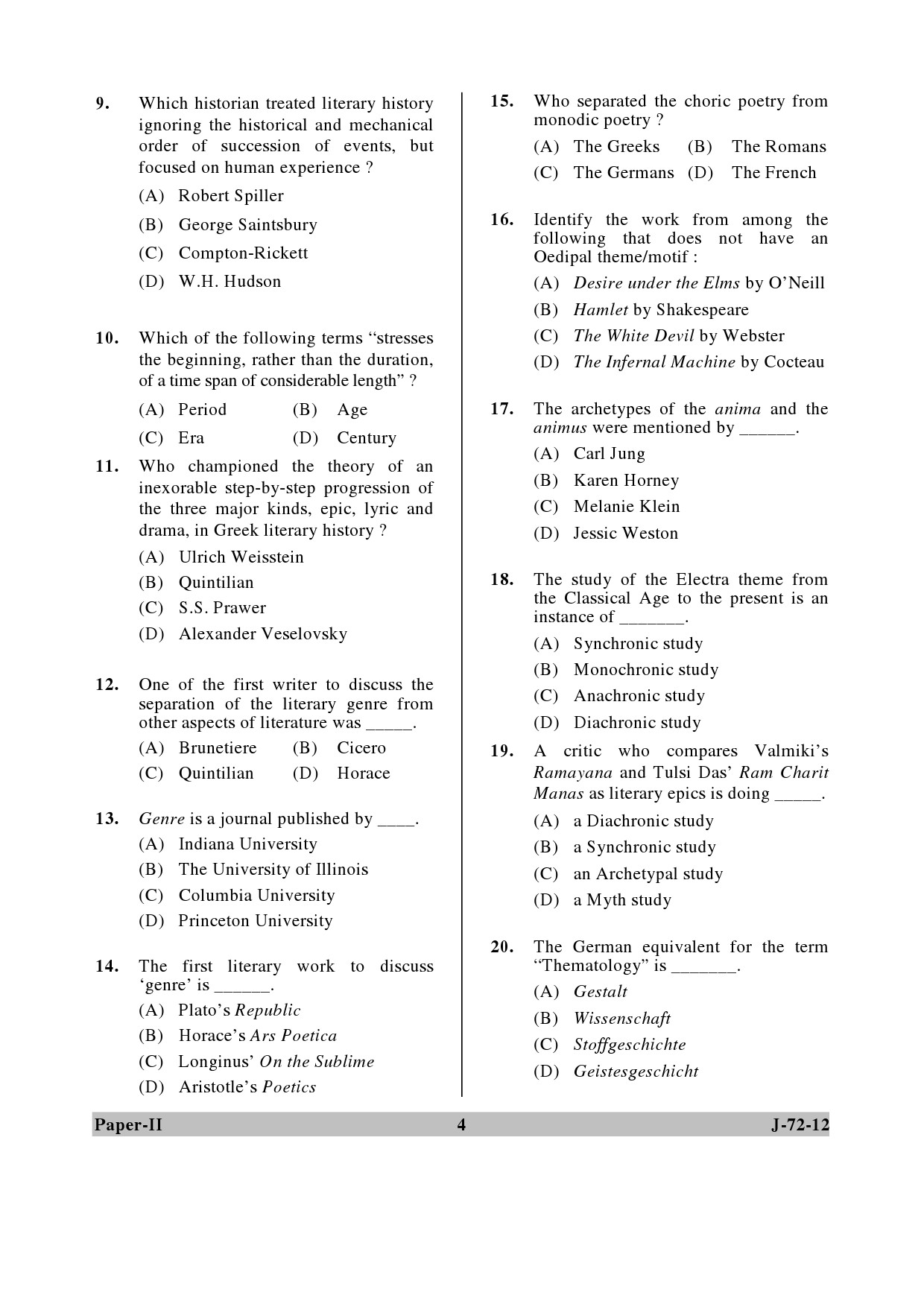 UGC NET Comparative Literature Question Paper II June 2012 4