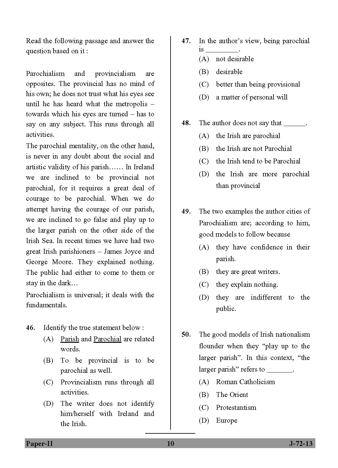 UGC NET Comparative Literature Question Paper II June 2013 10