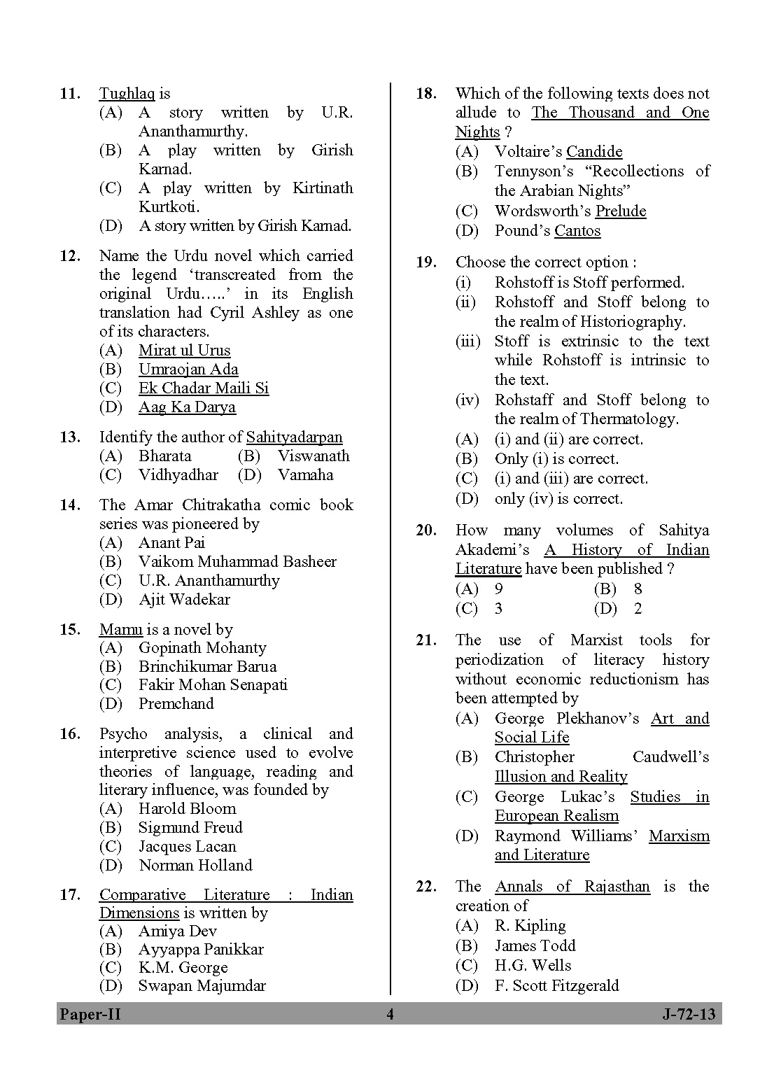 UGC NET Comparative Literature Question Paper II June 2013 4