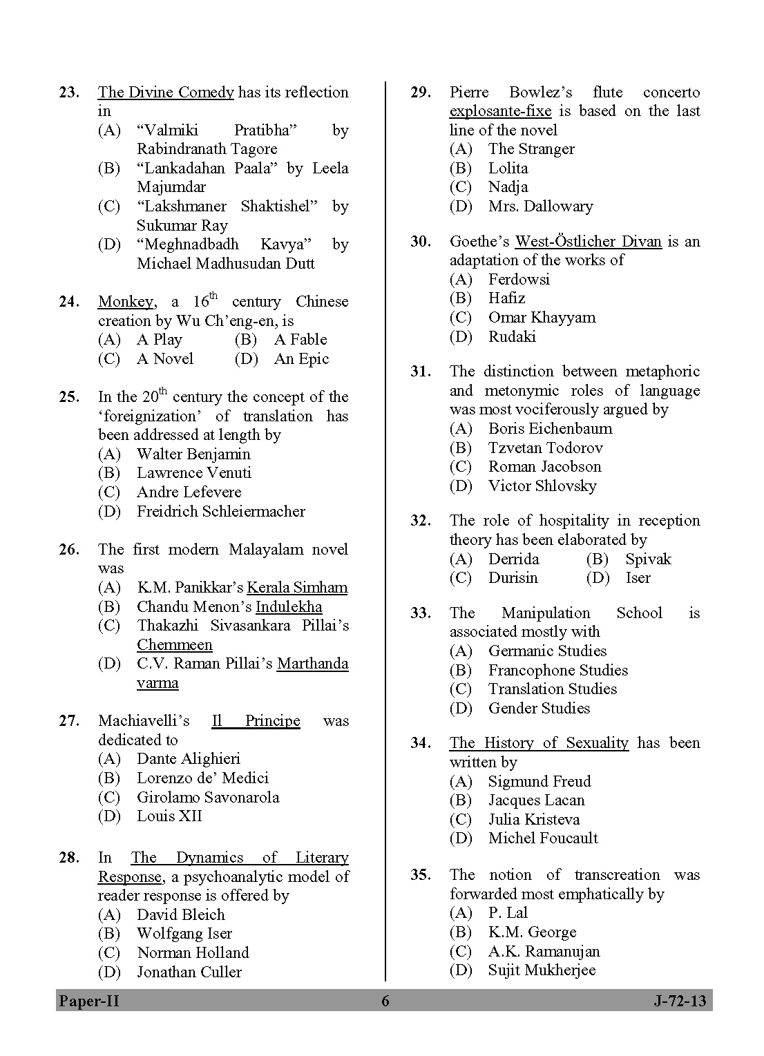 UGC NET Comparative Literature Question Paper II June 2013 6