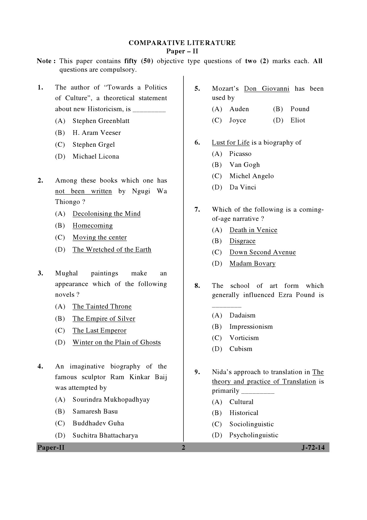 UGC NET Comparative Literature Question Paper II June 2014 2