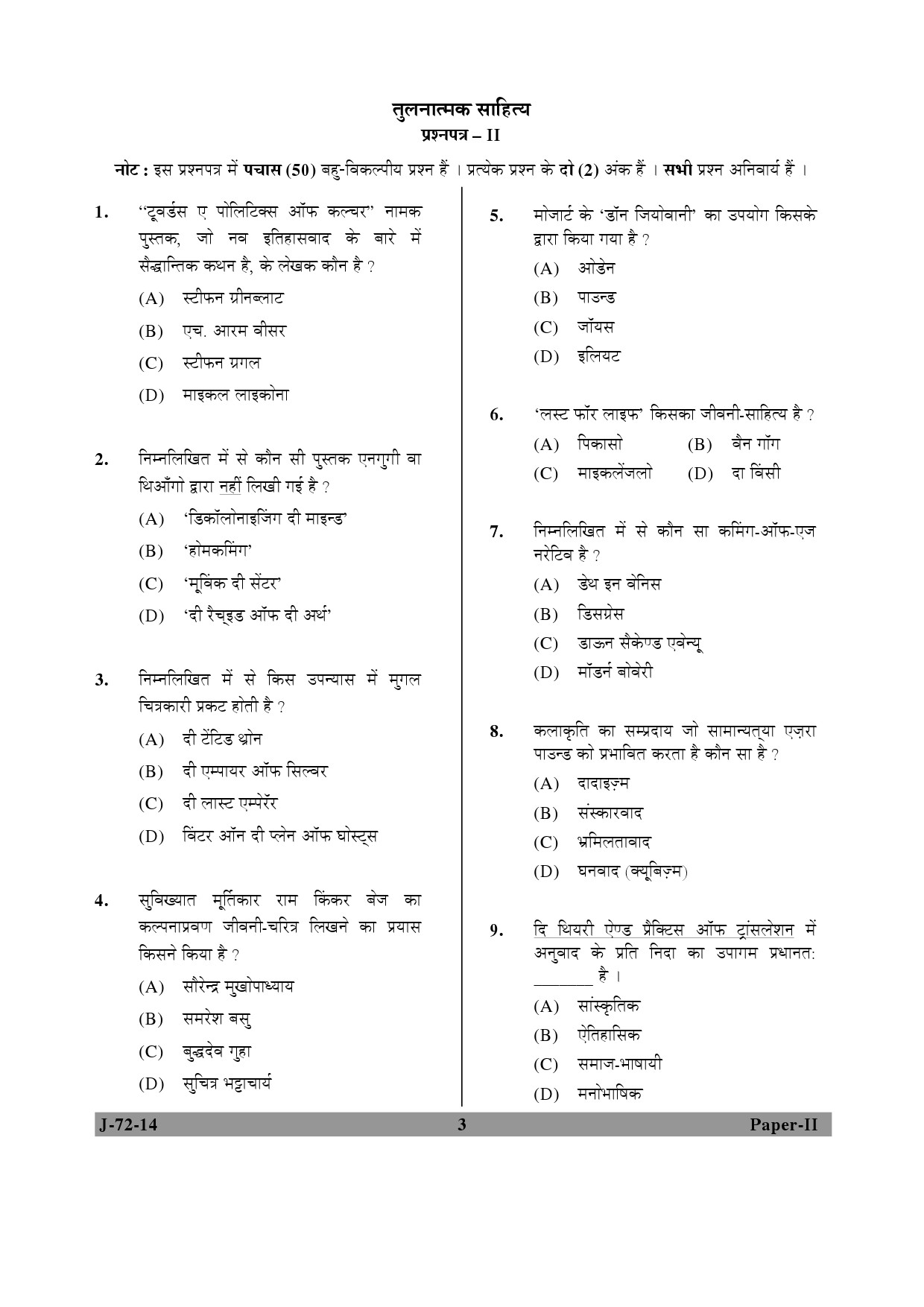 UGC NET Comparative Literature Question Paper II June 2014 3