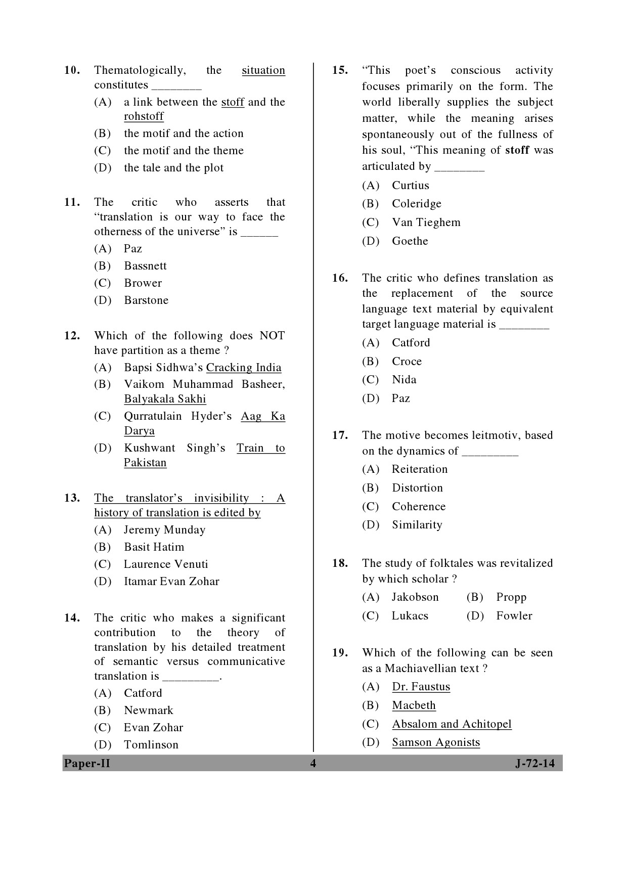 UGC NET Comparative Literature Question Paper II June 2014 4