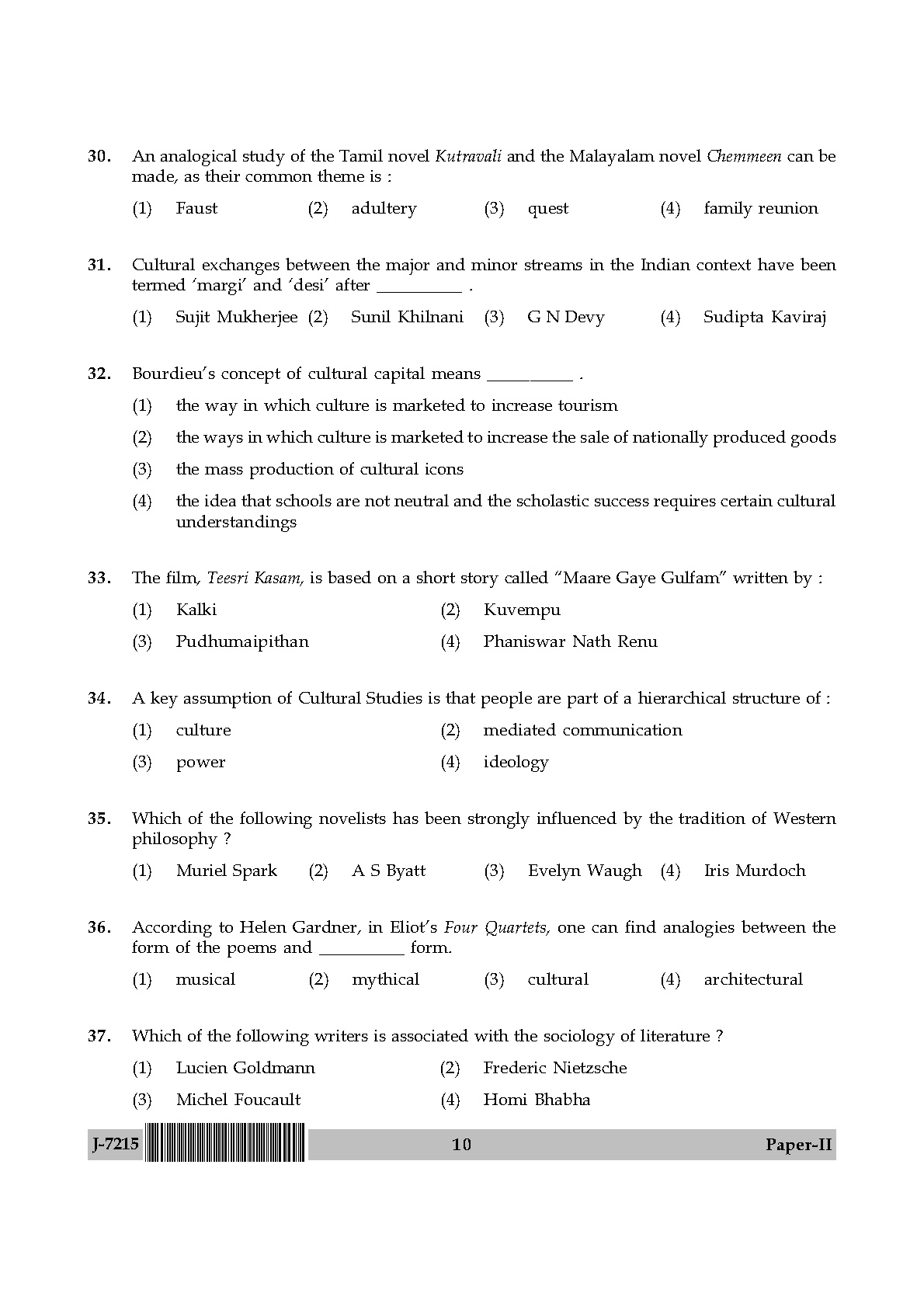 UGC NET Comparative Literature Question Paper II June 2015 10