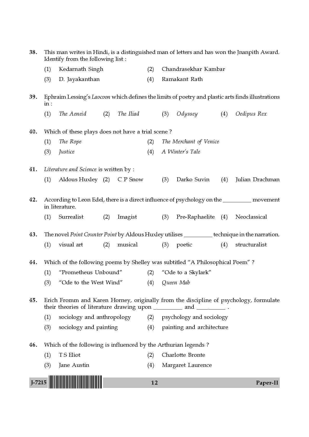 UGC NET Comparative Literature Question Paper II June 2015 12