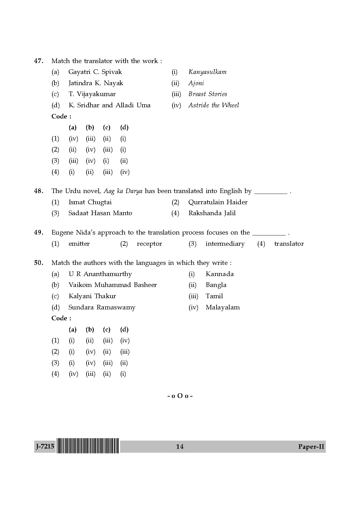 UGC NET Comparative Literature Question Paper II June 2015 14