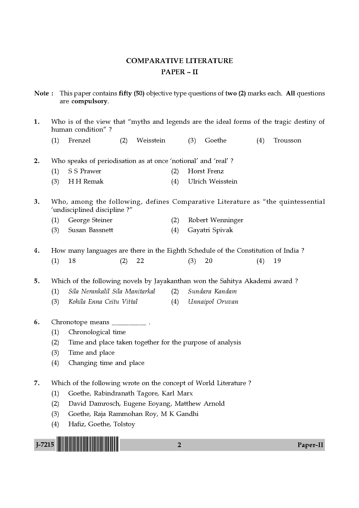 UGC NET Comparative Literature Question Paper II June 2015 2