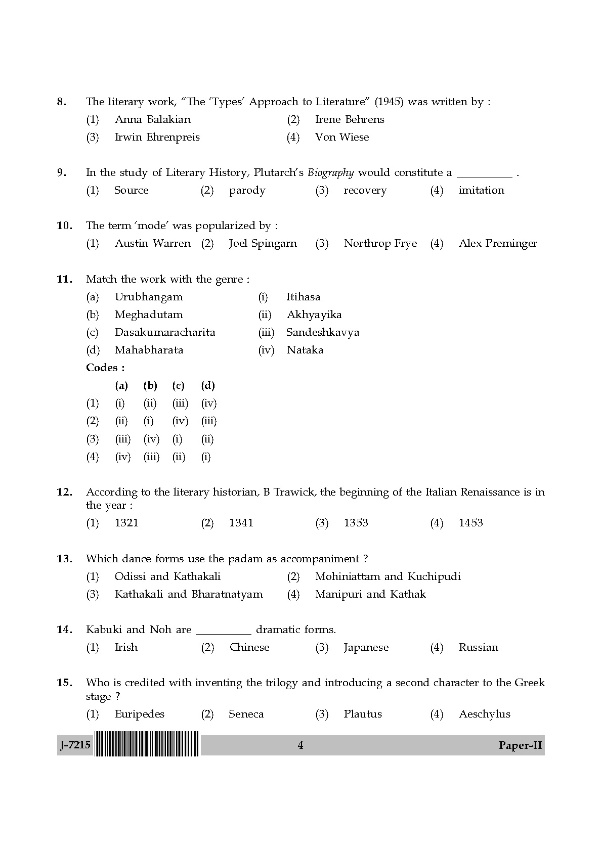 UGC NET Comparative Literature Question Paper II June 2015 4