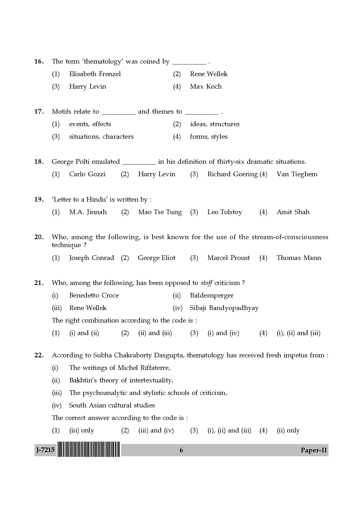 UGC NET Comparative Literature Question Paper II June 2015 6