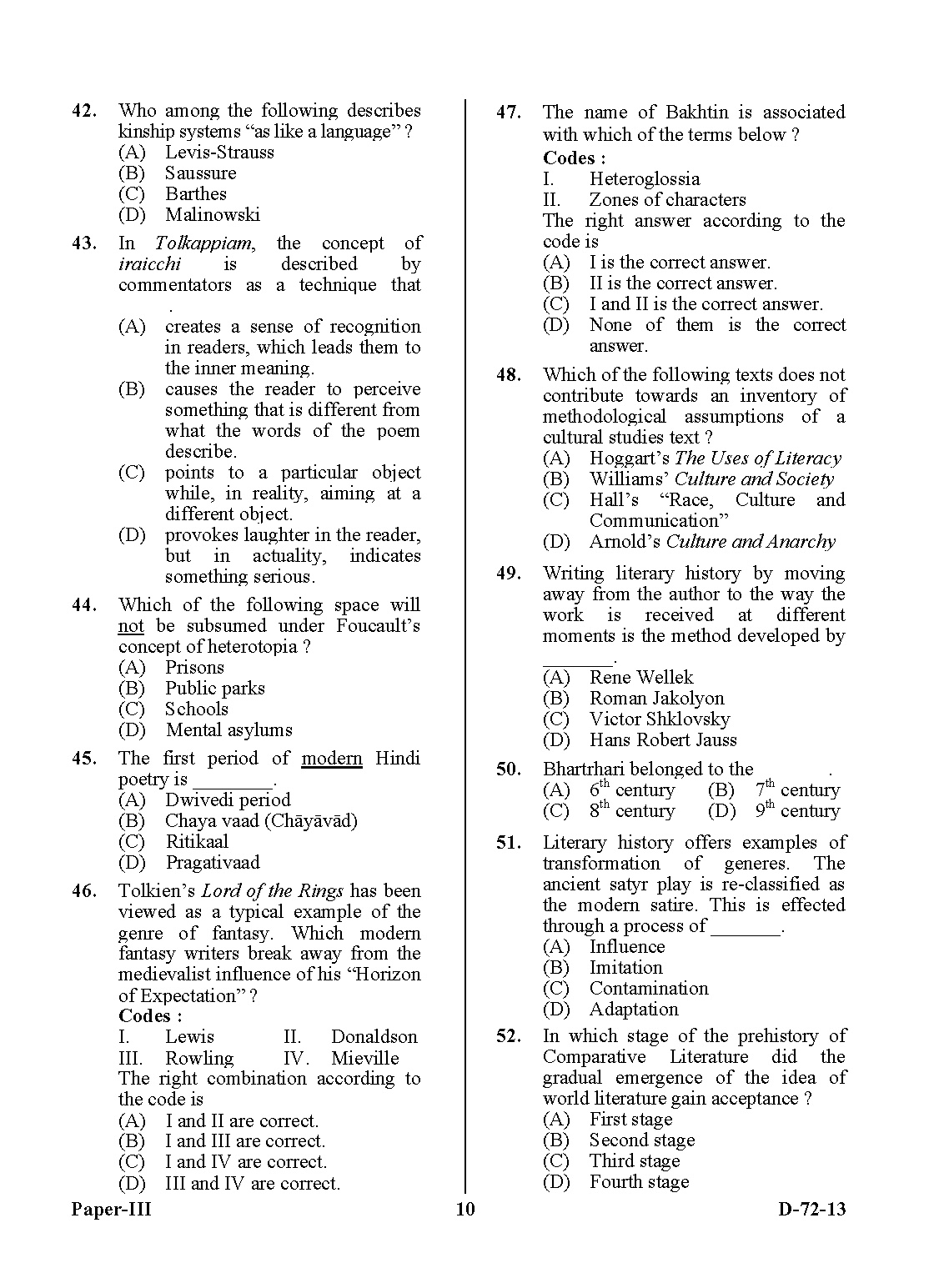 UGC NET Comparative Literature Question Paper III December 2013 10