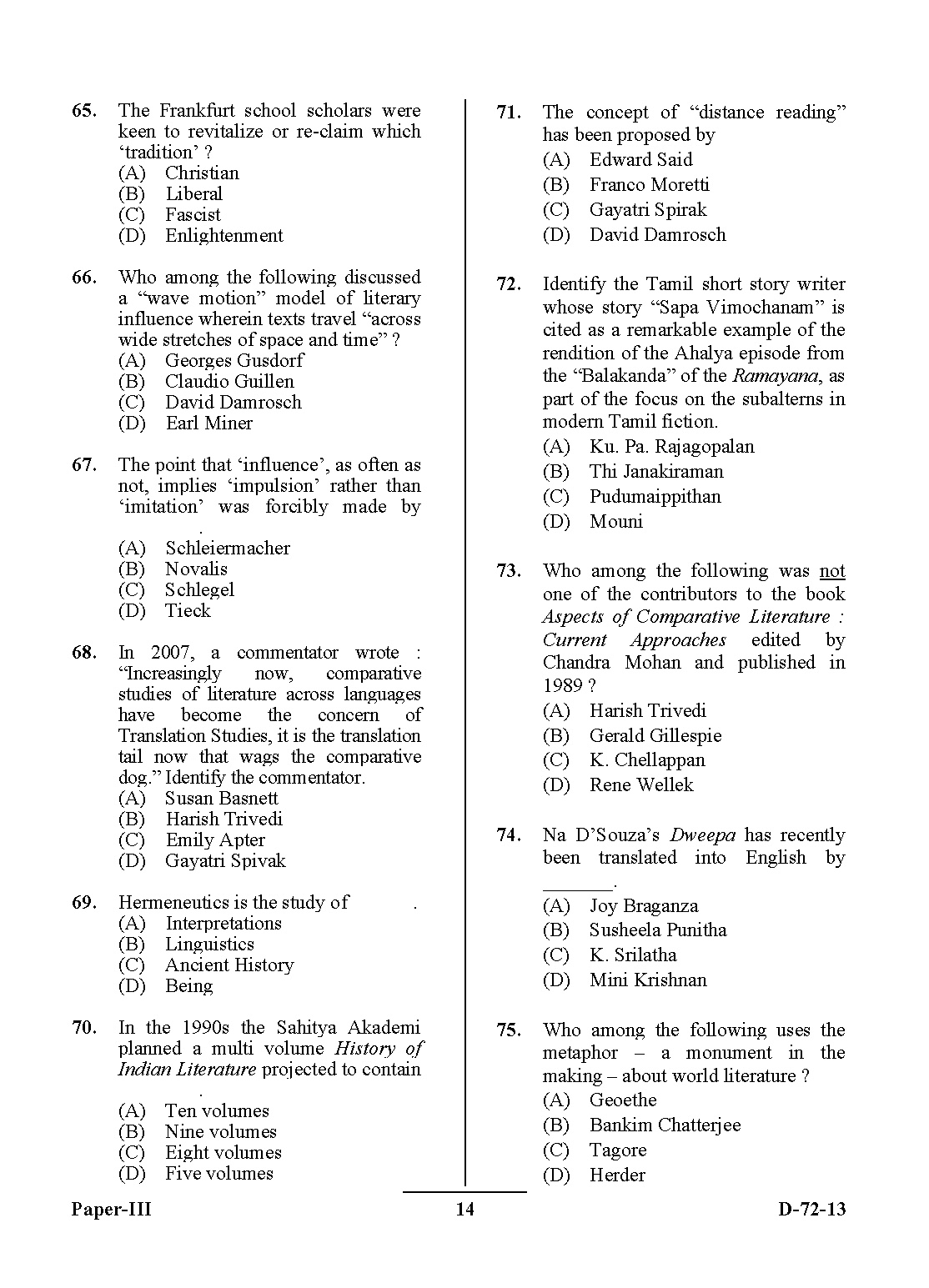 UGC NET Comparative Literature Question Paper III December 2013 14