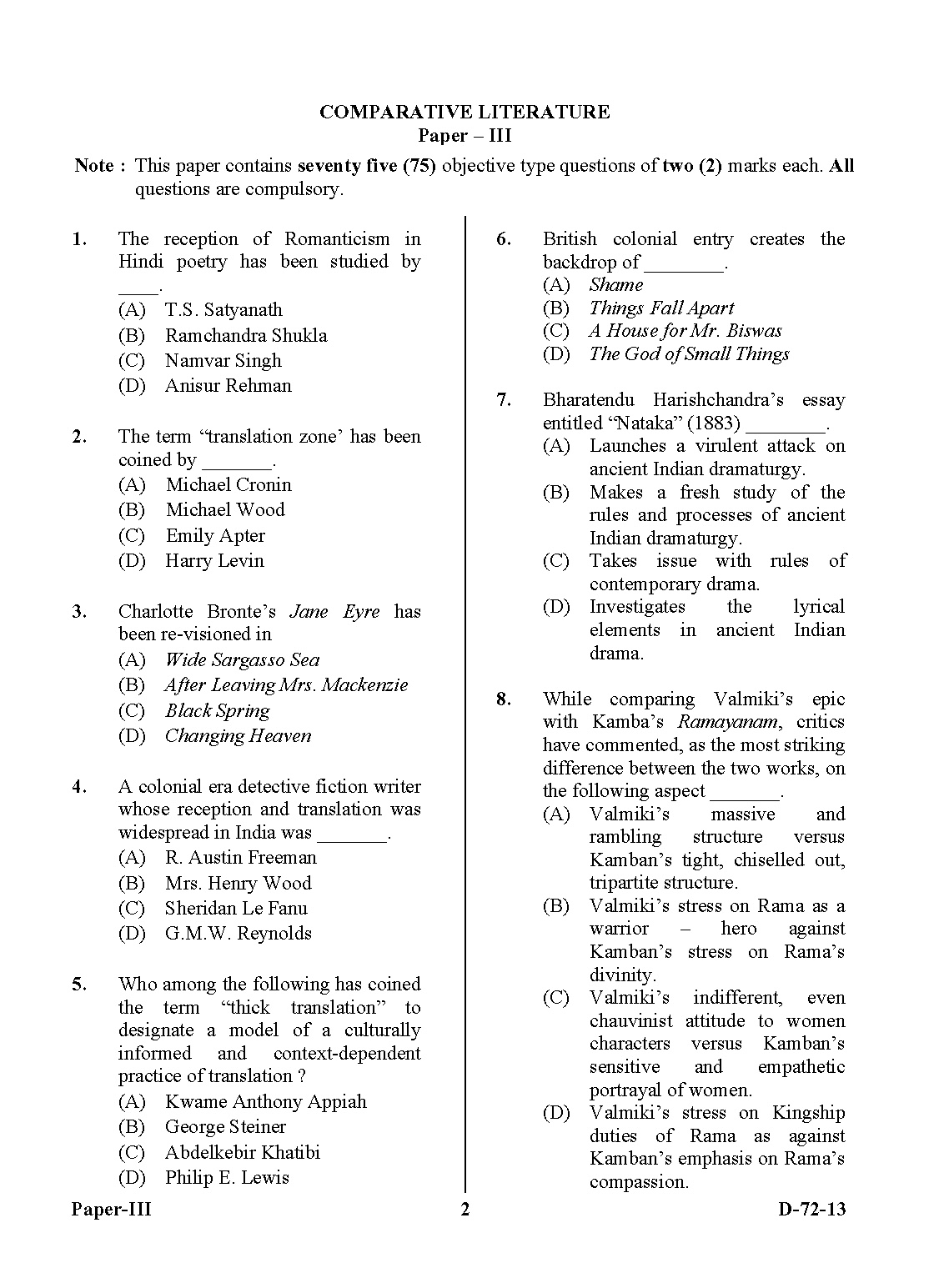 UGC NET Comparative Literature Question Paper III December 2013 2