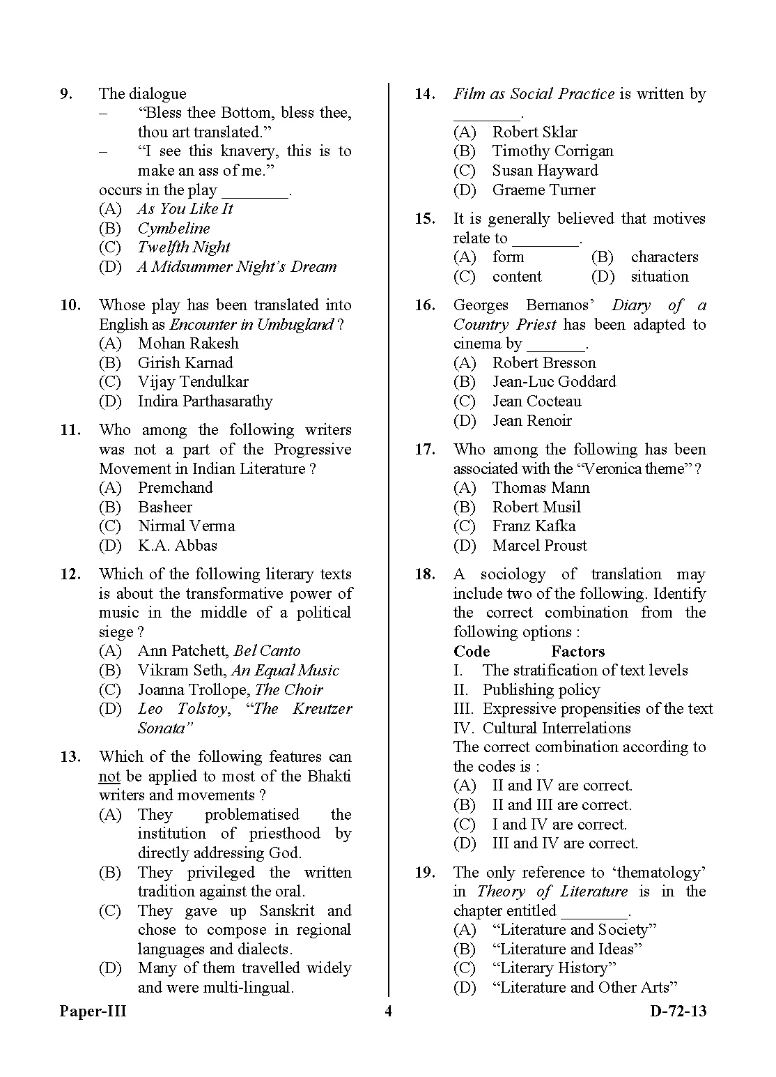 UGC NET Comparative Literature Question Paper III December 2013 4