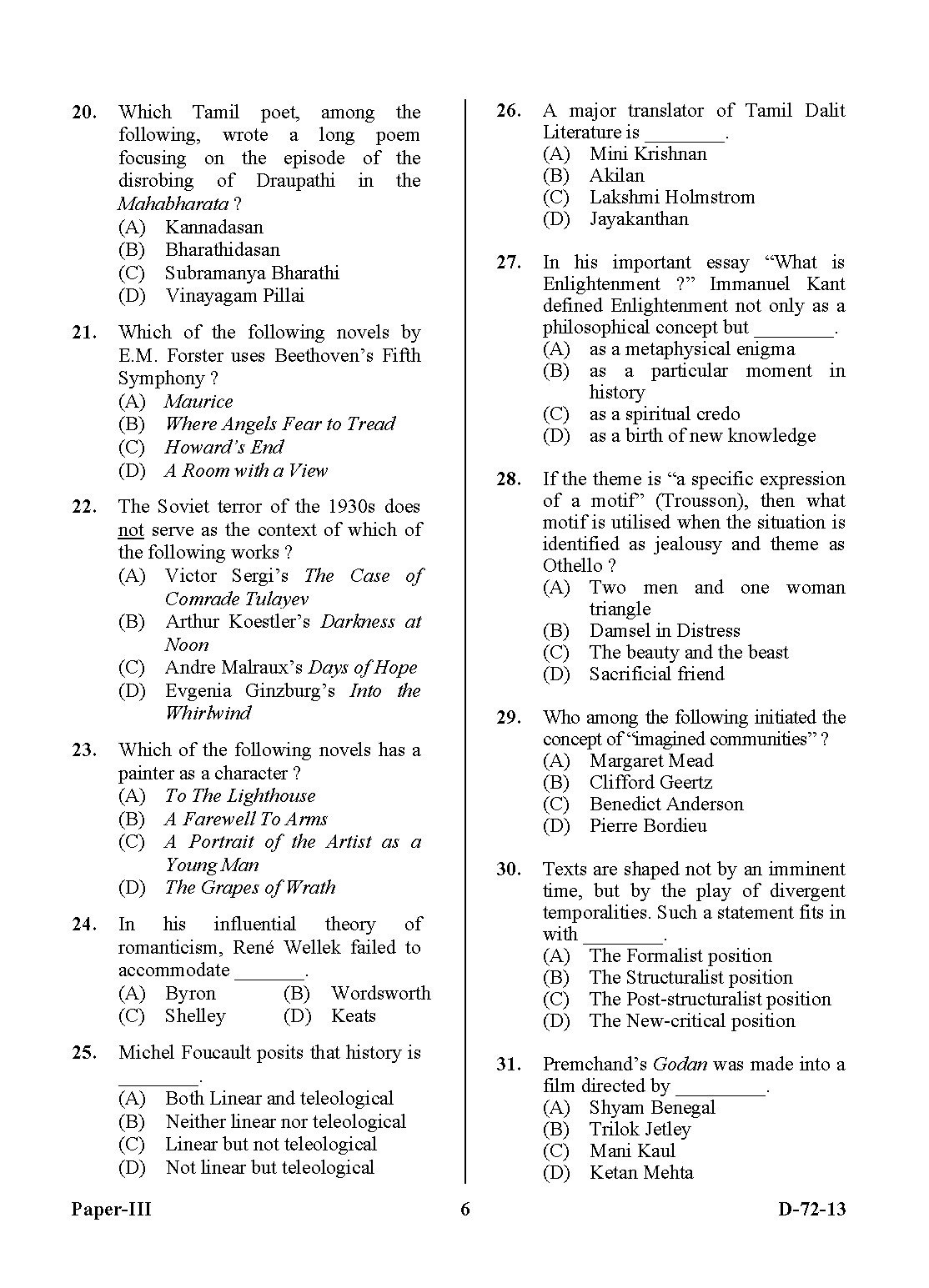 UGC NET Comparative Literature Question Paper III December 2013 6