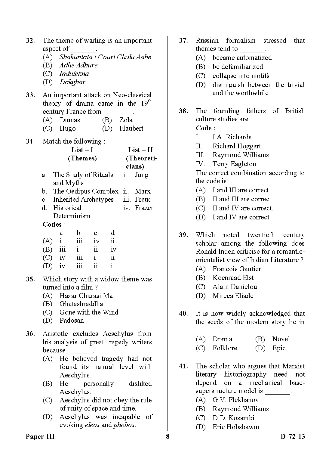 UGC NET Comparative Literature Question Paper III December 2013 8