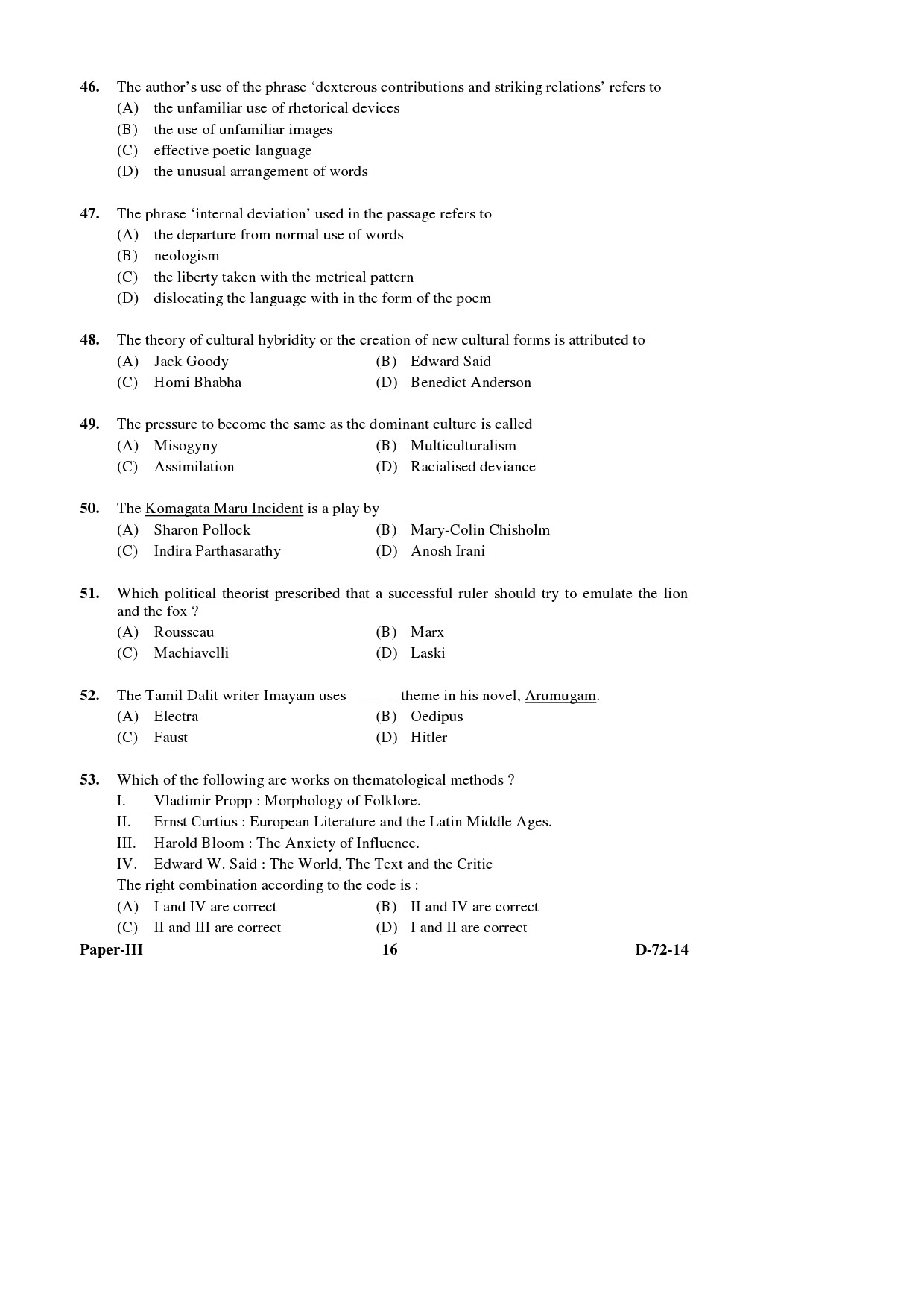 UGC NET Comparative Literature Question Paper III December 2014 16