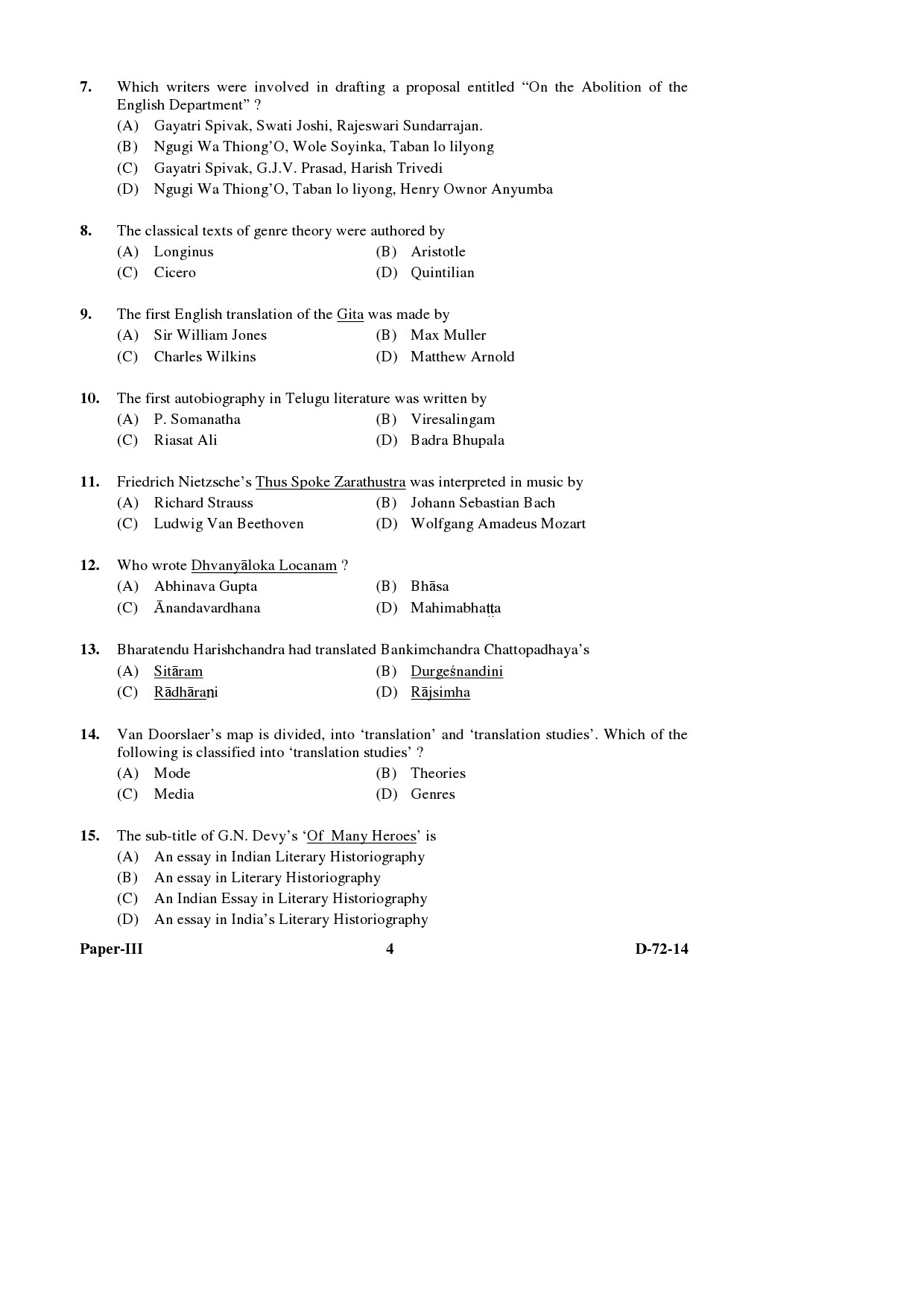 UGC NET Comparative Literature Question Paper III December 2014 4