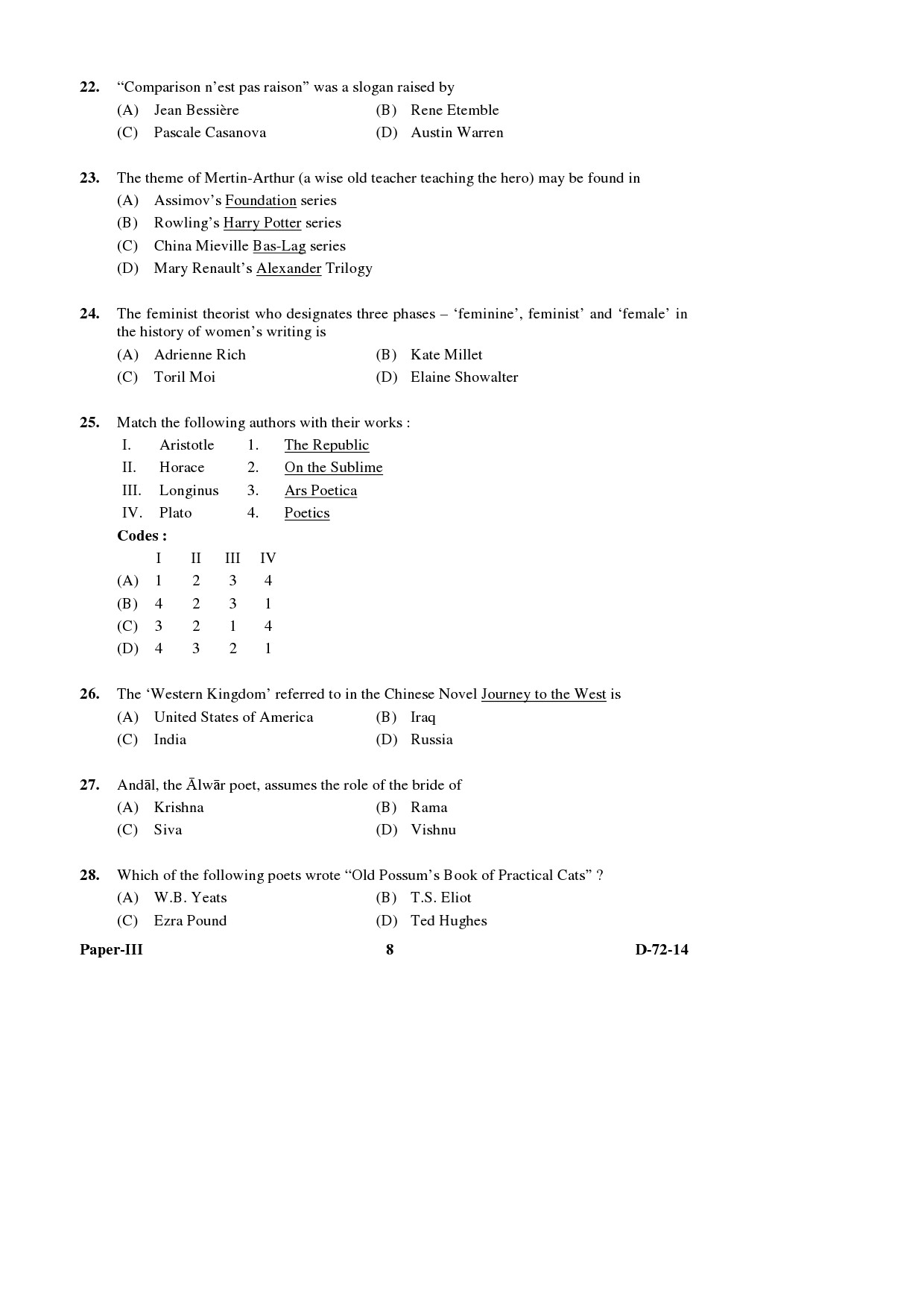 UGC NET Comparative Literature Question Paper III December 2014 8