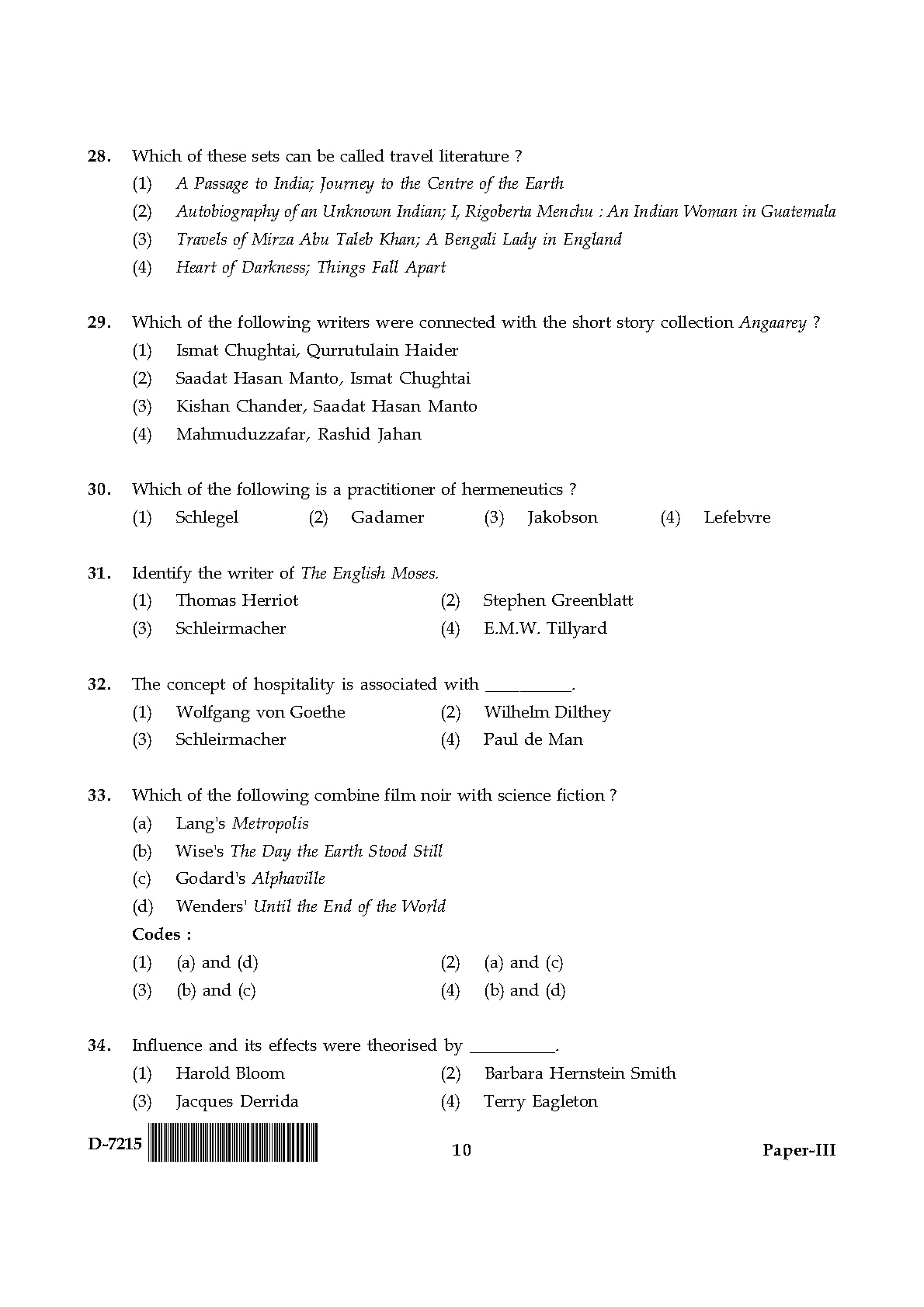 UGC NET Comparative Literature Question Paper III December 2015 10