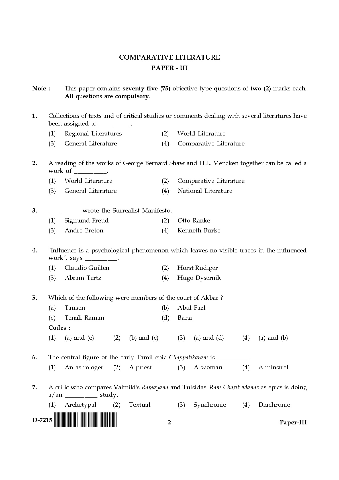 UGC NET Comparative Literature Question Paper III December 2015 2