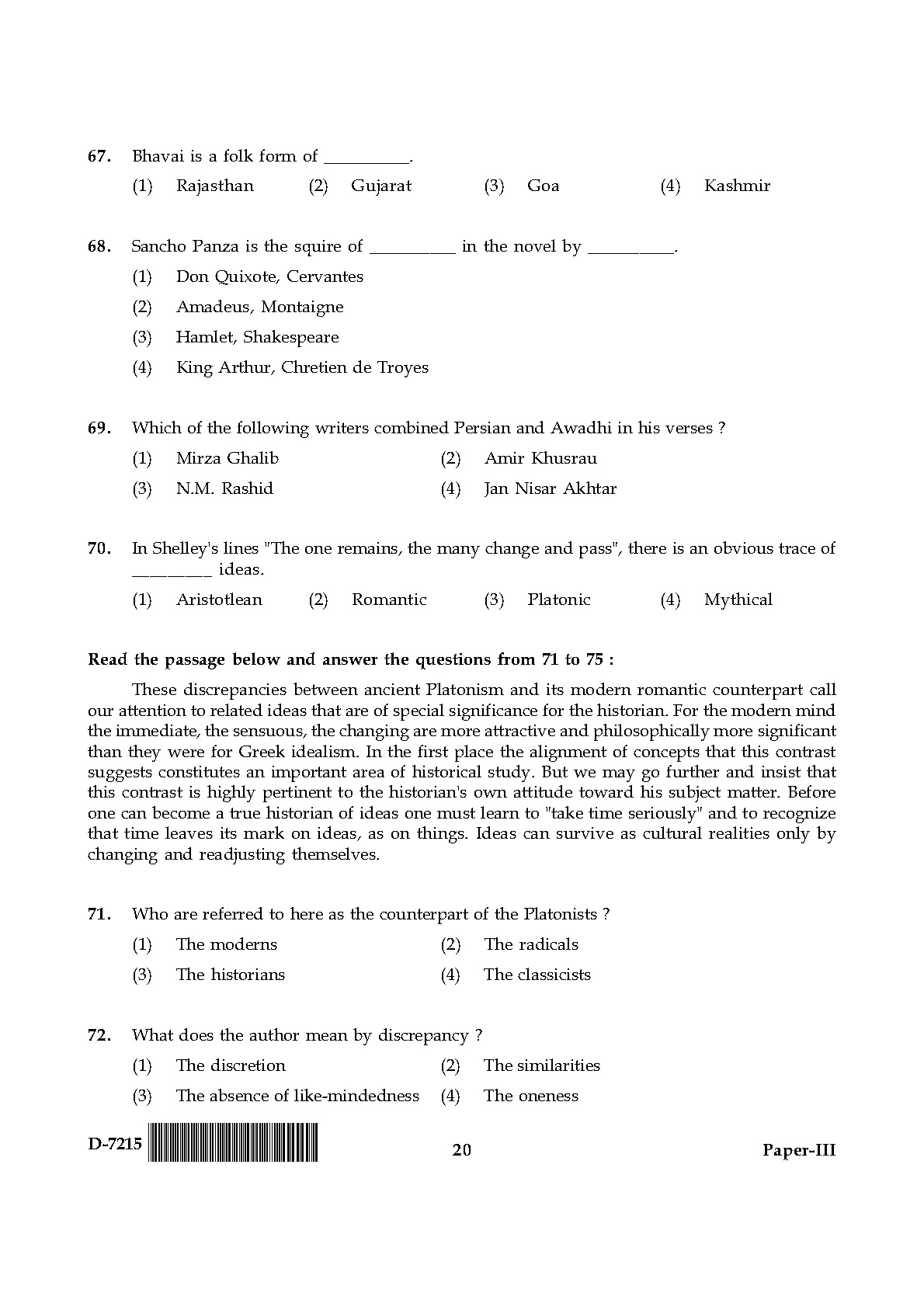 UGC NET Comparative Literature Question Paper III December 2015 20