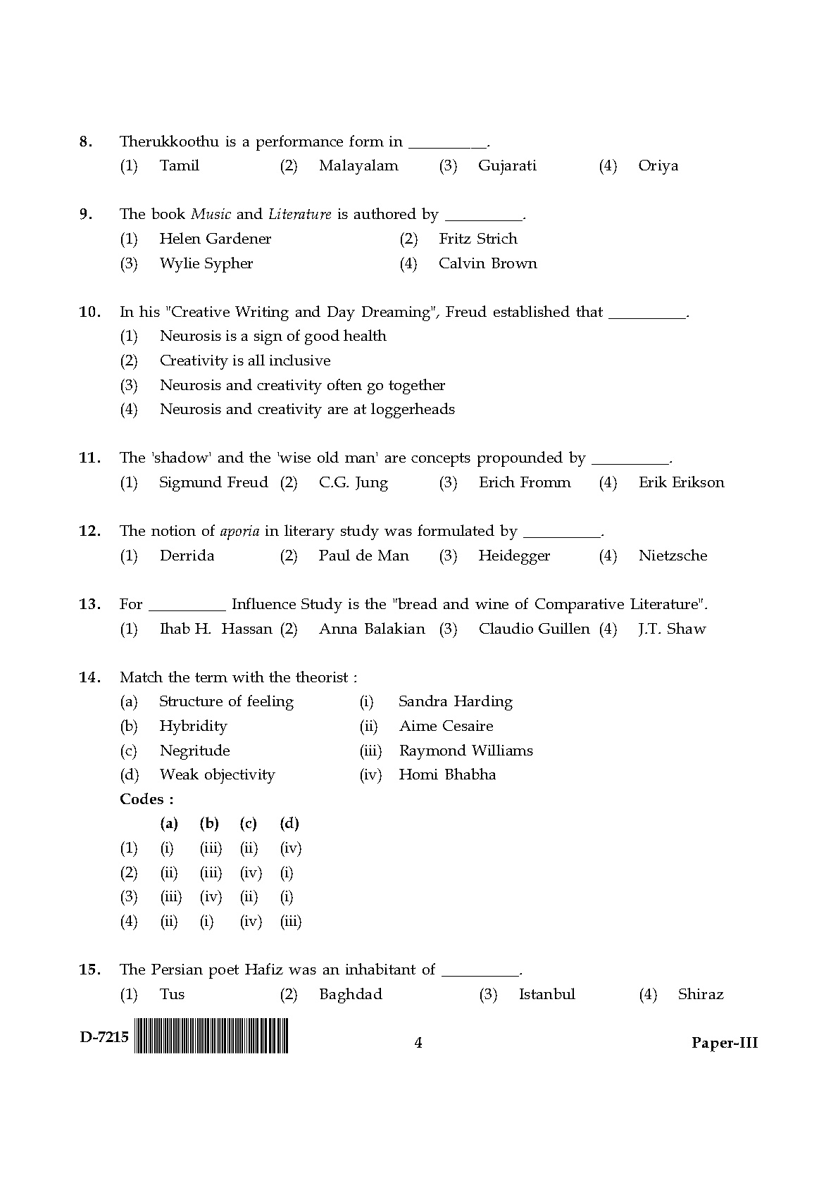 UGC NET Comparative Literature Question Paper III December 2015 4