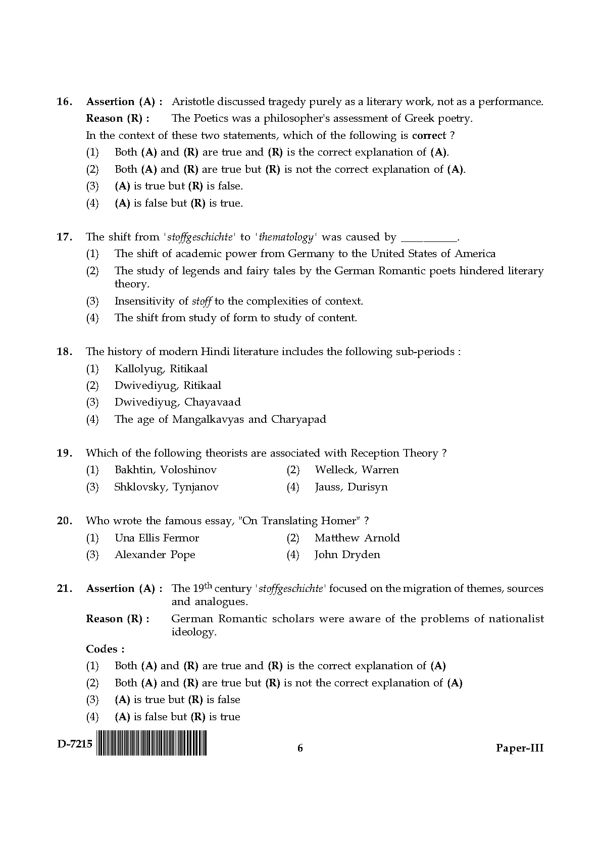 UGC NET Comparative Literature Question Paper III December 2015 6