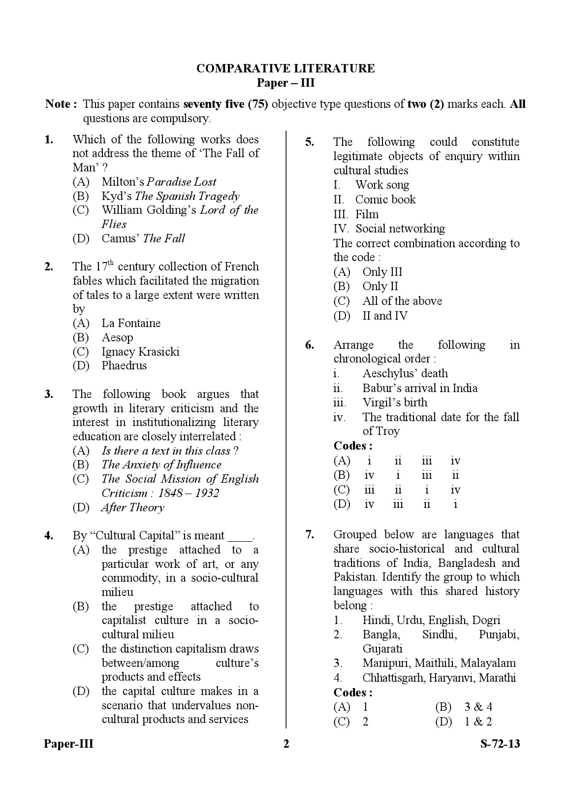 UGC NET Comparative Literature Question Paper III Exam September 2013 2