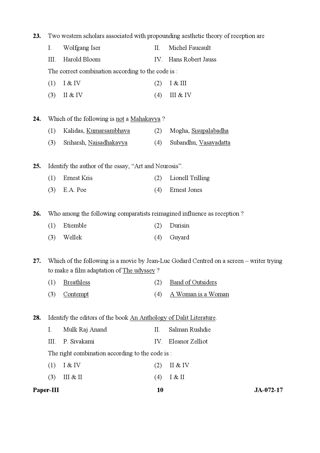 UGC NET Comparative Literature Question Paper III January 2017 10