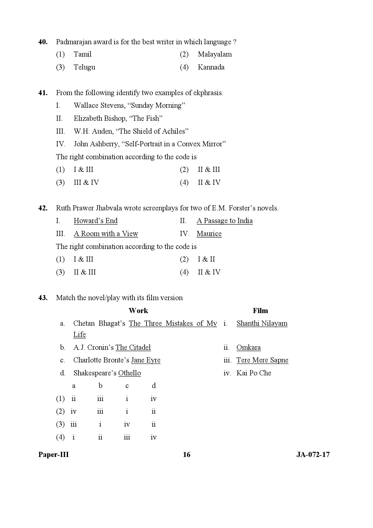 UGC NET Comparative Literature Question Paper III January 2017 16