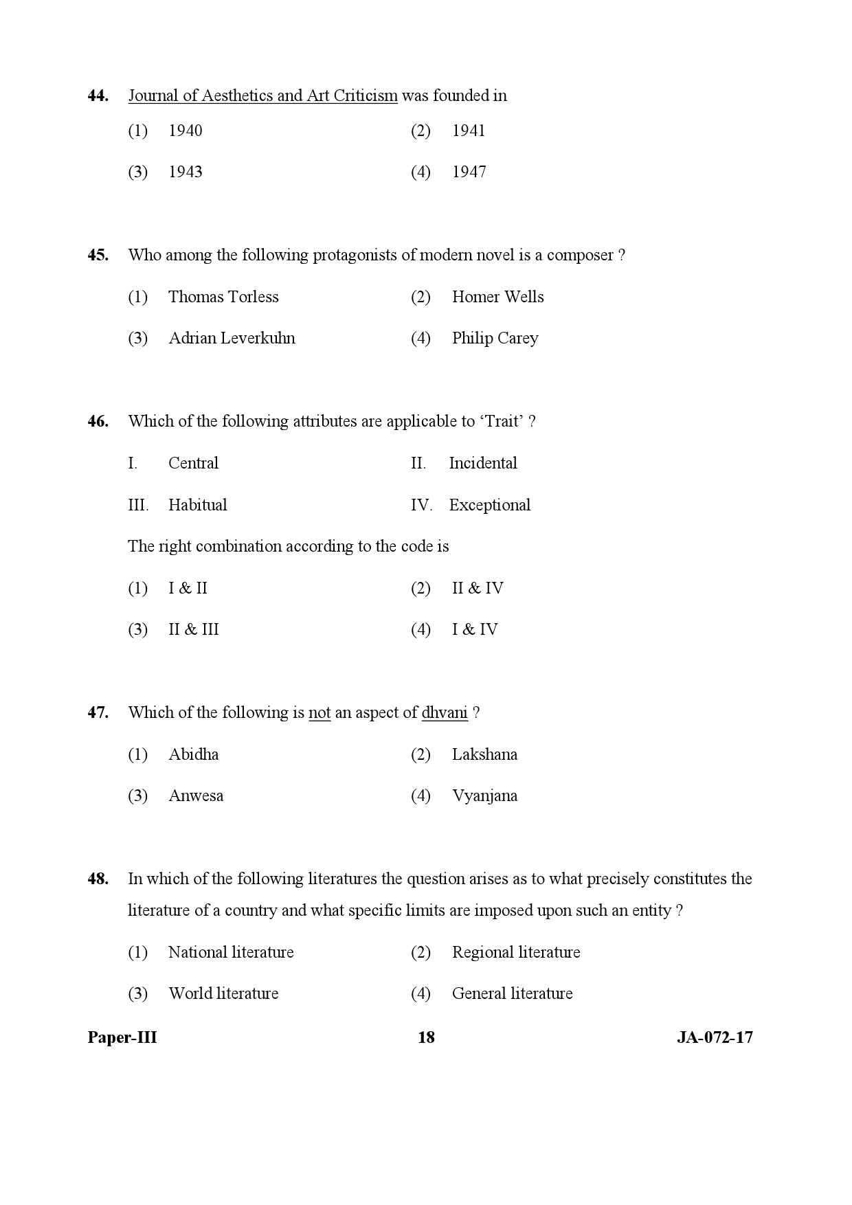 UGC NET Comparative Literature Question Paper III January 2017 18