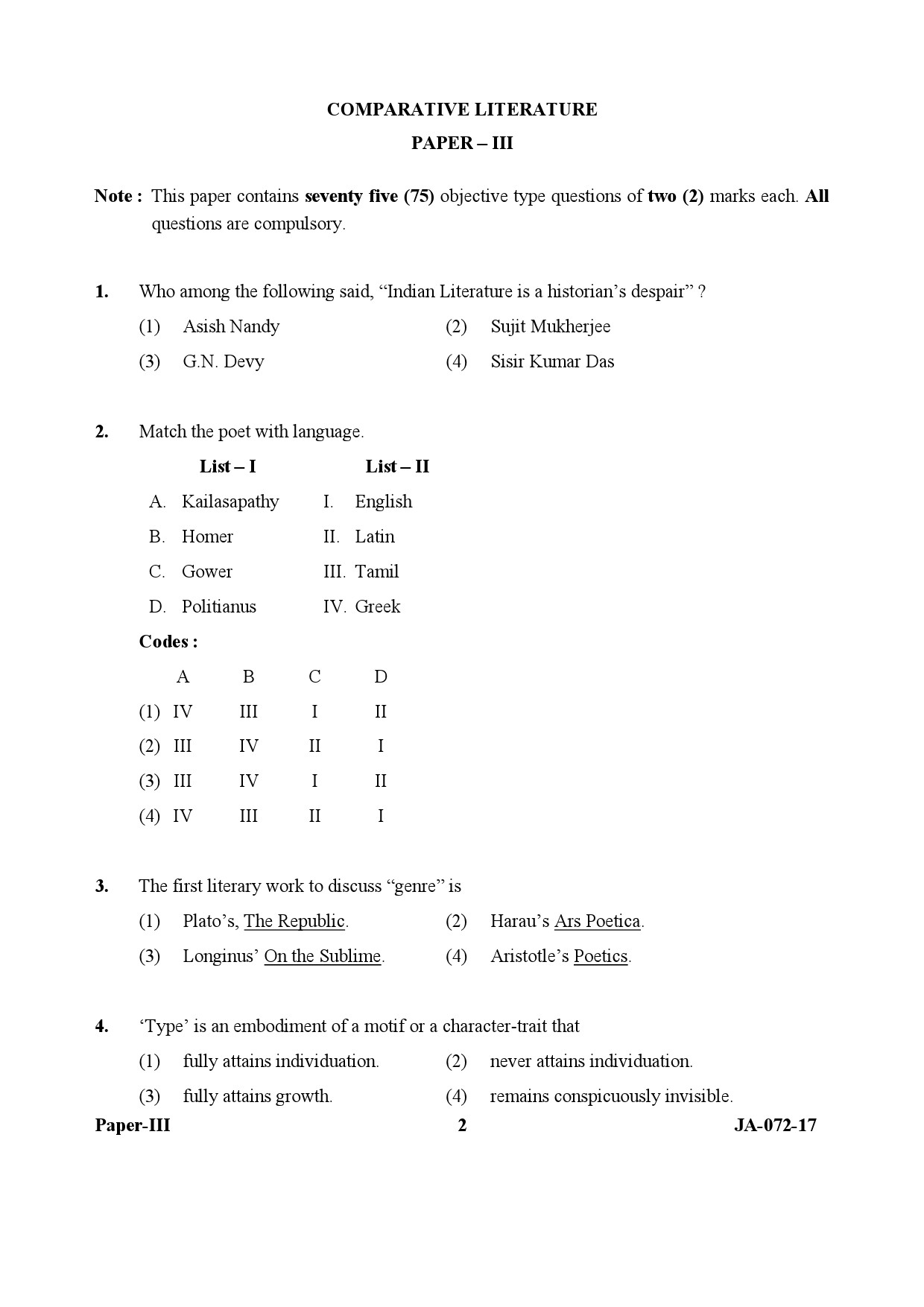 UGC NET Comparative Literature Question Paper III January 2017 2