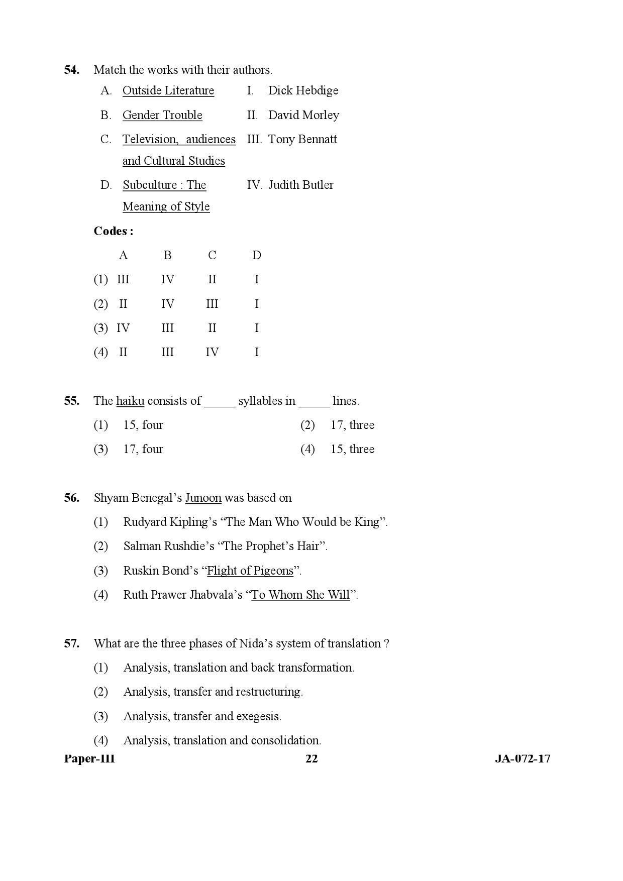 UGC NET Comparative Literature Question Paper III January 2017 22