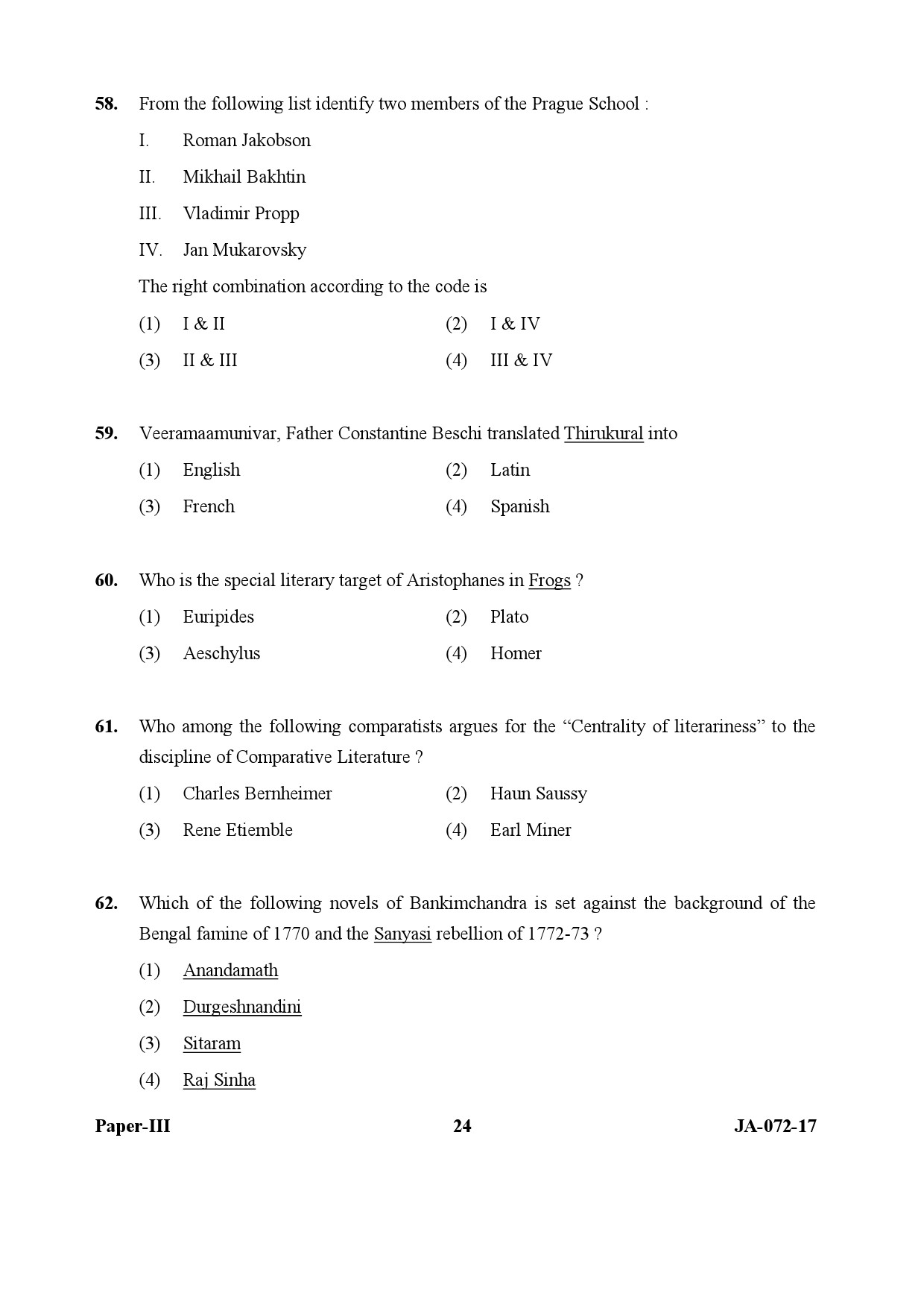 UGC NET Comparative Literature Question Paper III January 2017 24