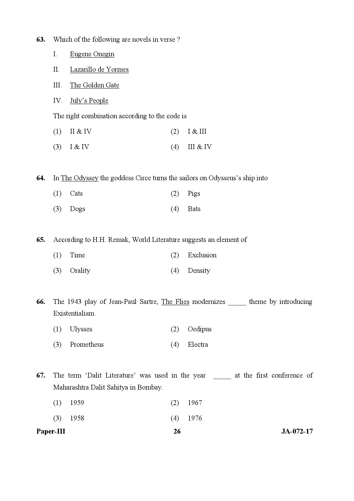 UGC NET Comparative Literature Question Paper III January 2017 26