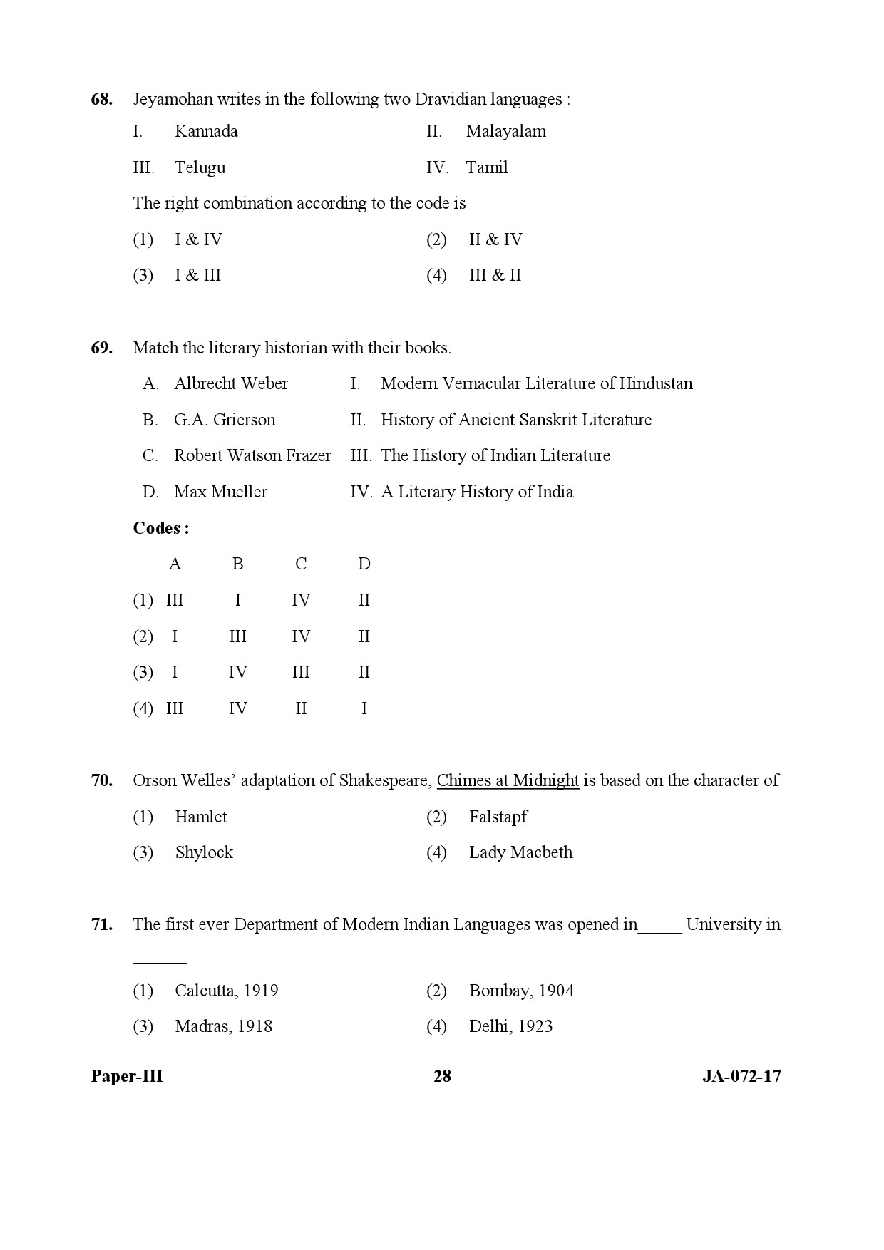 UGC NET Comparative Literature Question Paper III January 2017 28